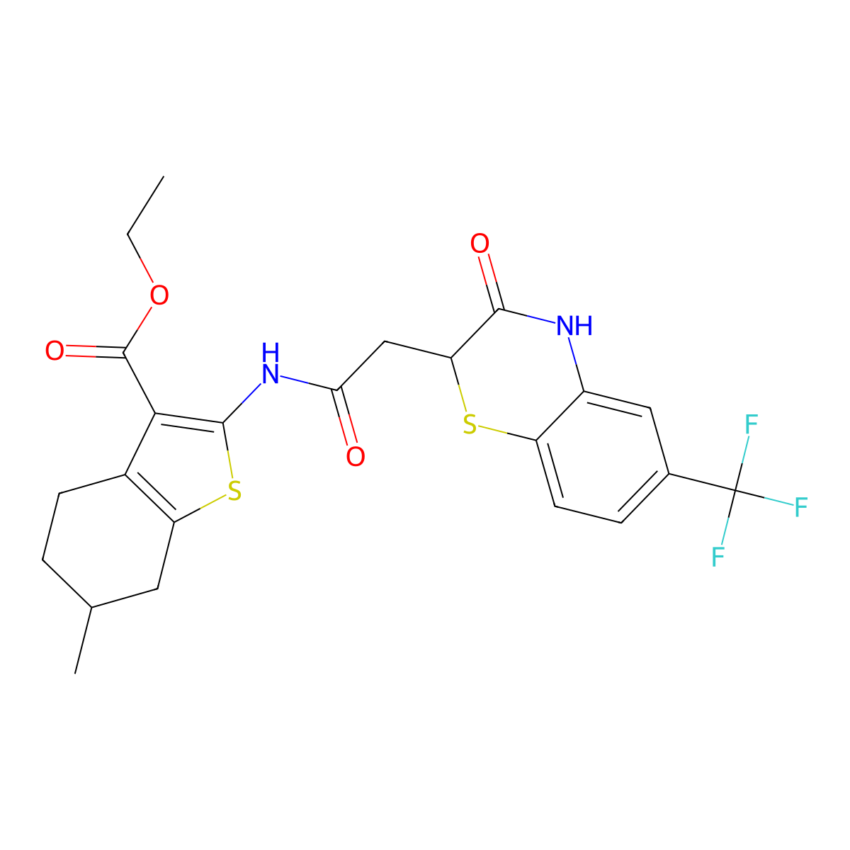 ethyl 6-methyl-2-({[3-oxo-6-(trifluoromethyl)-3,4-dihydro-2H-1,4-benzothiazin-2-yl]acetyl}amino)-4,5,6,7-tetrahydro-1-benzothiophene-3-carboxylate molecular structure, CAS 685130-41-0