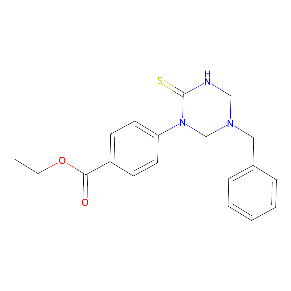 Ethyl 4-(5-benzyl-2-sulfanylidene-1,3,5-triazinan-1-yl)benzoate molecular structure, CAS 685130-58-9