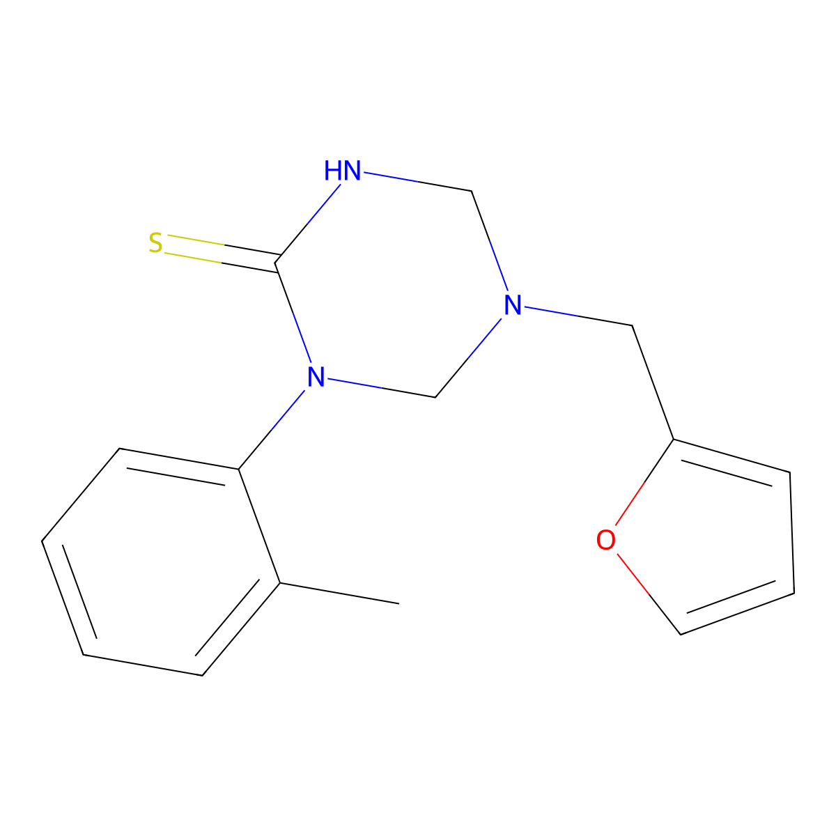 5-(Furan-2-ylmethyl)-1-(2-methylphenyl)-1,3,5-triazinane-2-thione molecular structure, CAS 685130-59-0