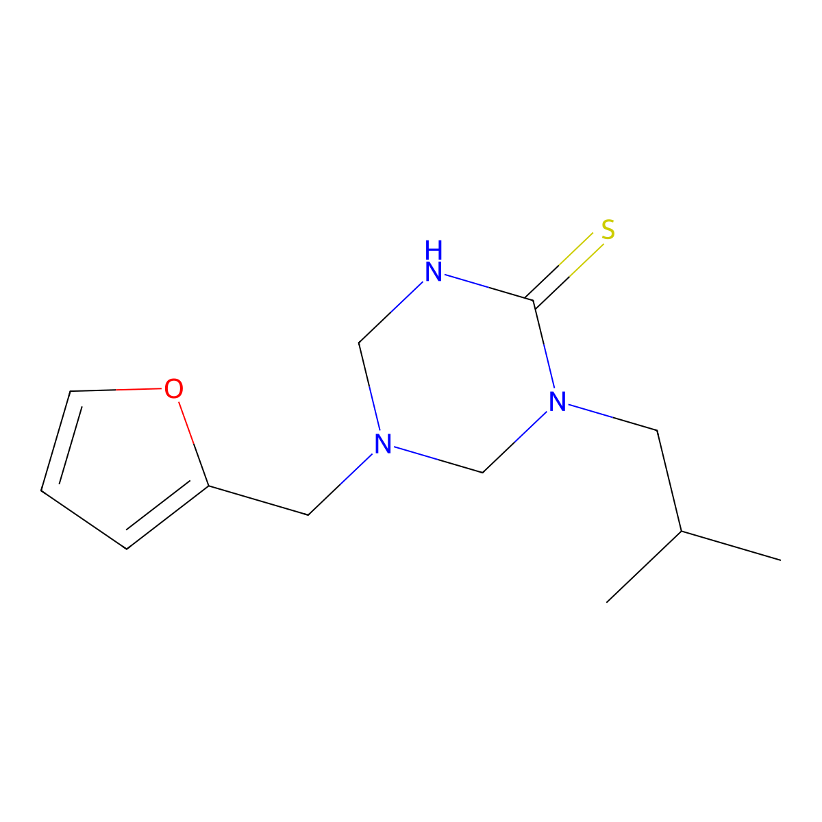 5-(Furan-2-ylmethyl)-1-(2-methylpropyl)-1,3,5-triazinane-2-thione molecular structure, CAS 685130-63-6