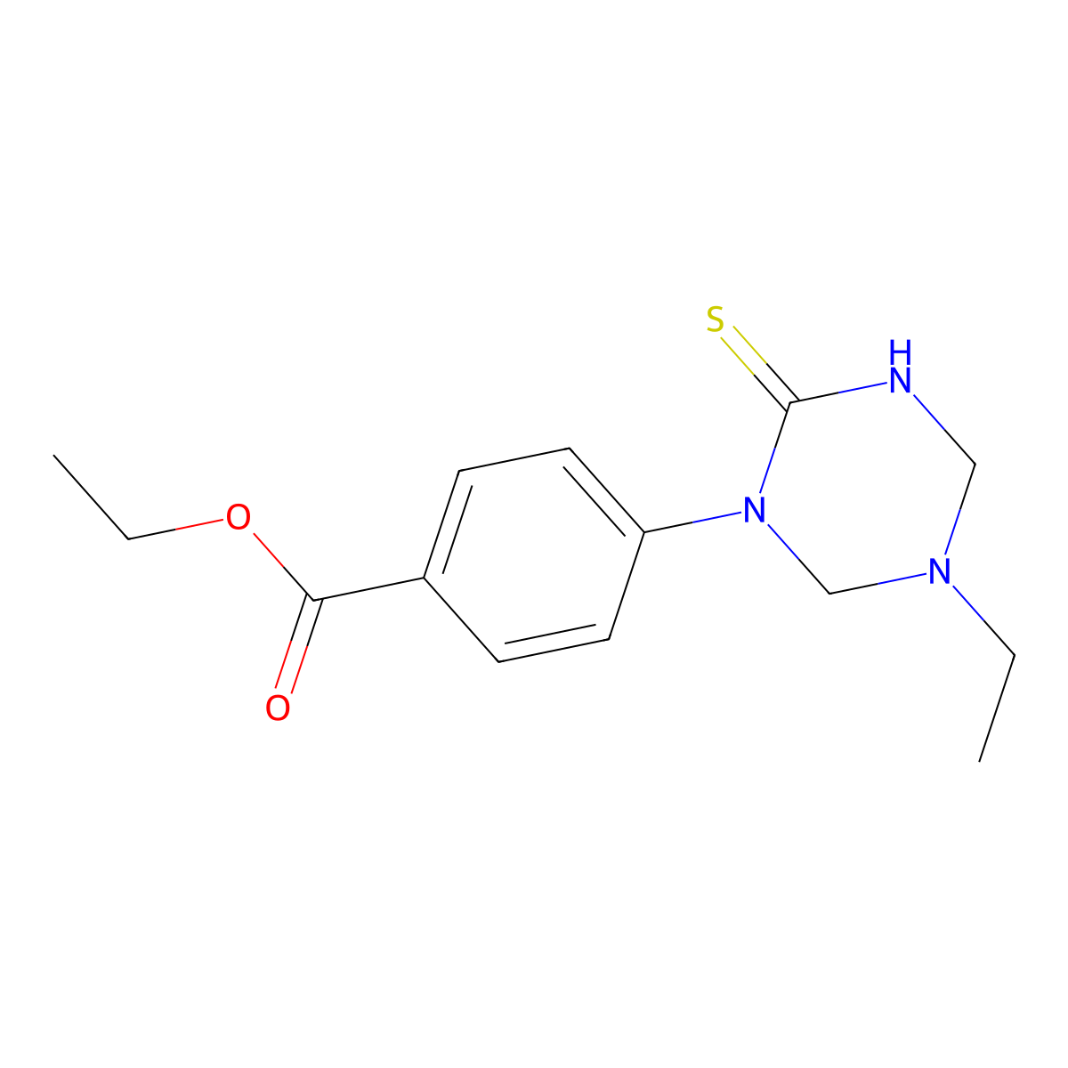 Ethyl 4-(5-ethyl-2-thioxo-1,3,5-triazinan-1-yl)benzoate molecular structure, CAS 685130-80-7