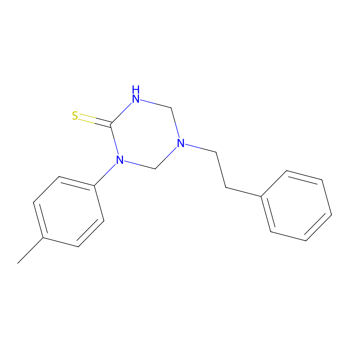1-(4-Methylphenyl)-5-(2-phenylethyl)-1,3,5-triazinane-2-thione molecular structure, CAS 685130-82-9
