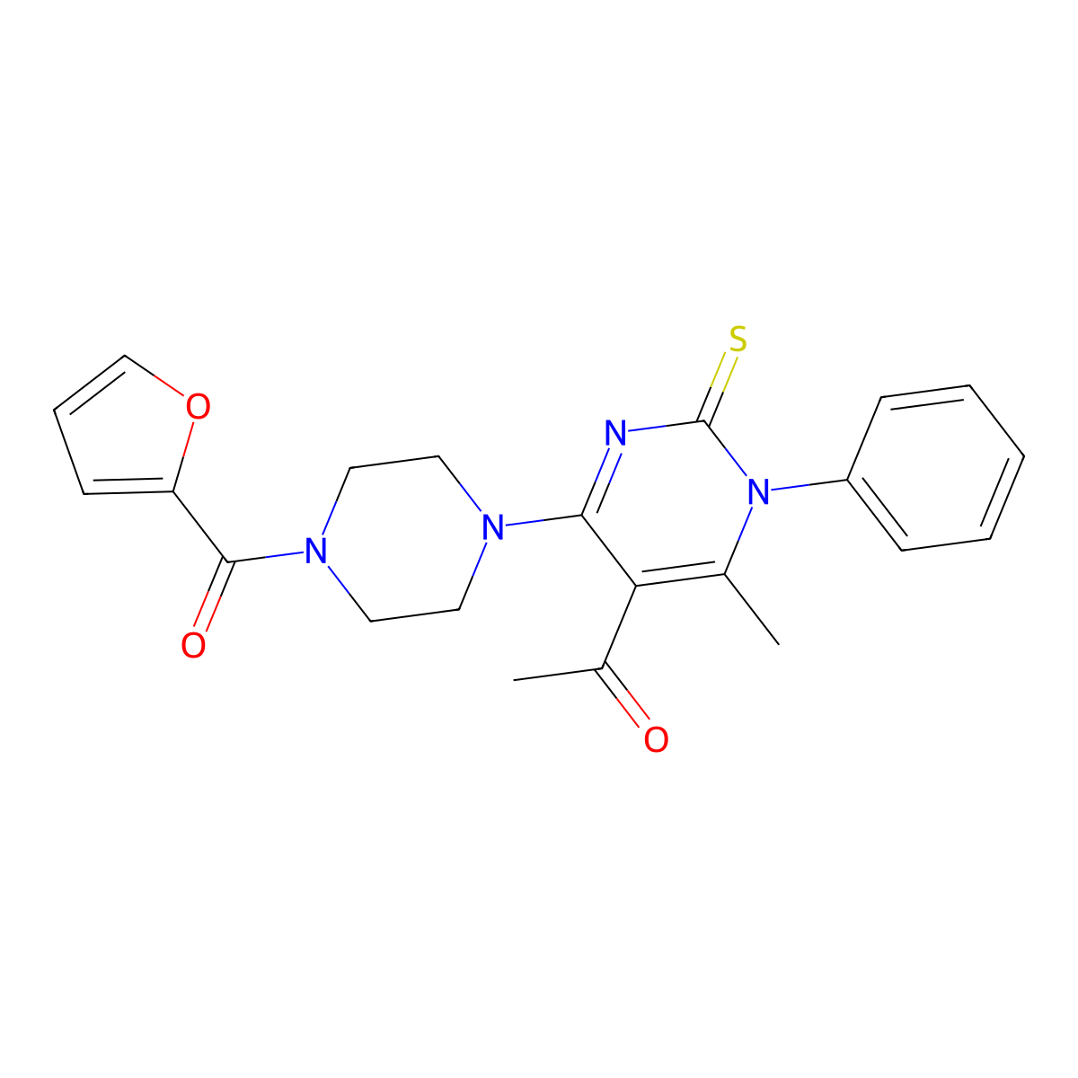 1-{4-[4-(2-Furoyl)-1-piperazinyl]-6-methyl-1-phenyl-2-thioxo-1,2-dihydro-5-pyrimidinyl}ethanone molecular structure, CAS 685131-52-6