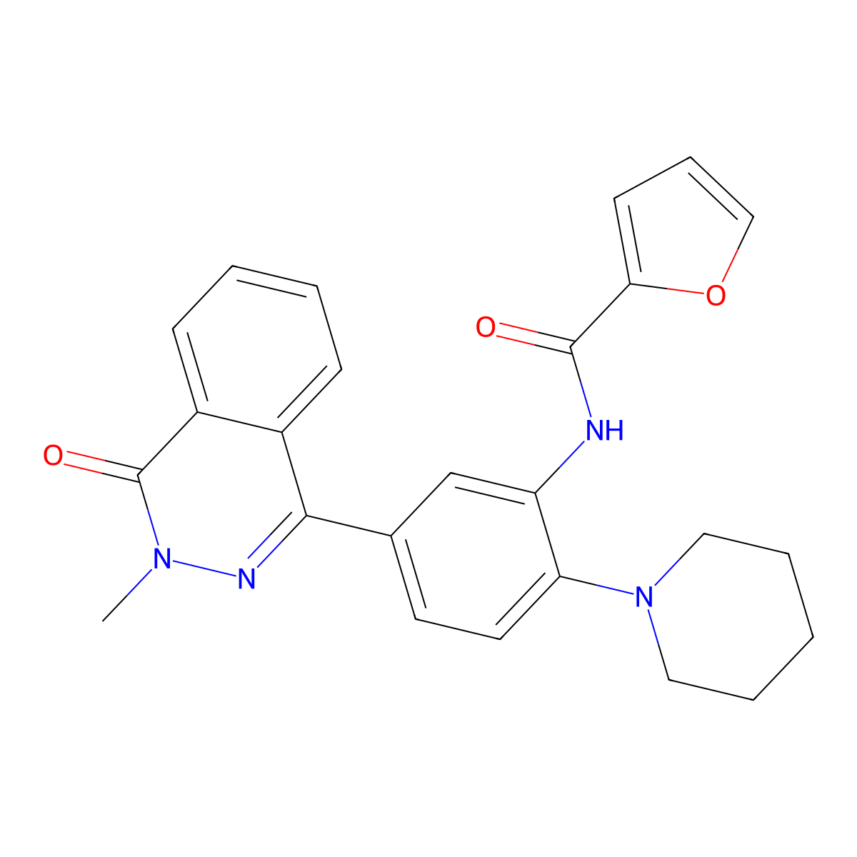 N-[5-(3-methyl-4-oxophthalazin-1-yl)-2-piperidin-1-ylphenyl]furan-2-carboxamide molecular structure, CAS 685131-95-7