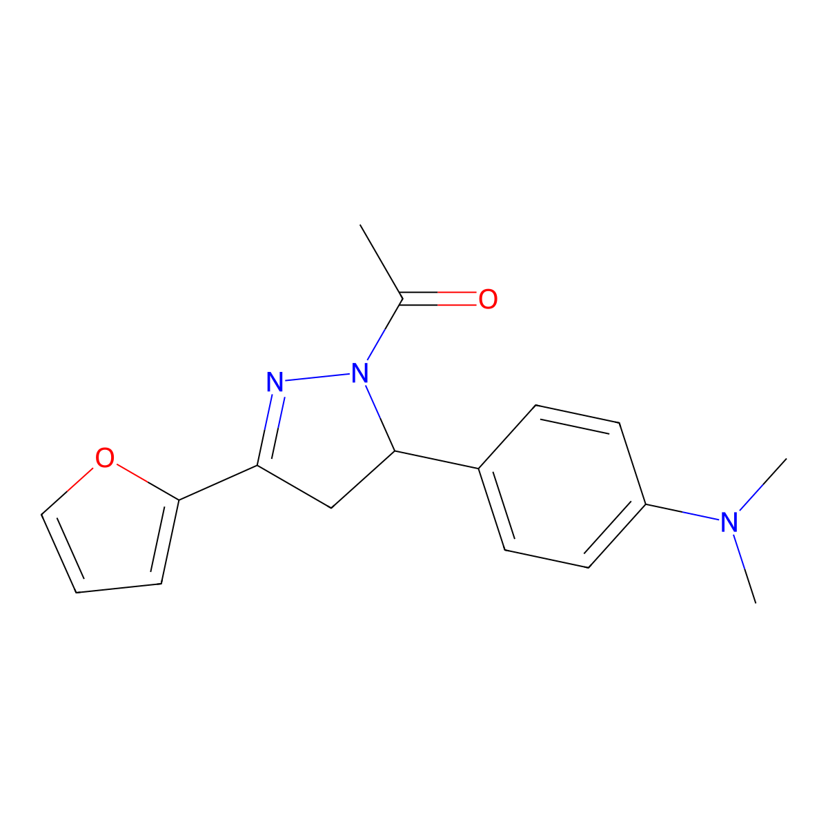 1-(5-(4-(dimethylamino)phenyl)-3-(furan-2-yl)-4,5-dihydro-1H-pyrazol-1-yl)ethanone molecular structure, CAS 685132-33-6