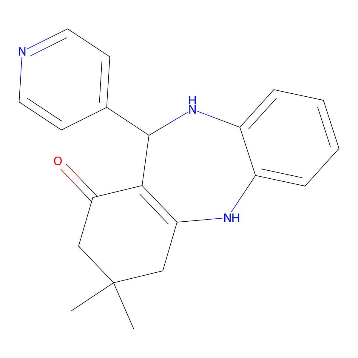 3,3-dimethyl-11-(pyridin-4-yl)-2,3,4,5,10,11-hexahydro-1H-dibenzo[b,e][1,4]diazepin-1-one molecular structure, CAS 685134-82-1