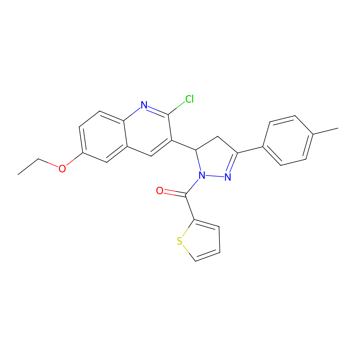 (5-(2-chloro-6-ethoxyquinolin-3-yl)-3-(p-tolyl)-4,5-dihydro-1H-pyrazol-1-yl)(thiophen-2-yl)methanone molecular structure, CAS 685135-44-8