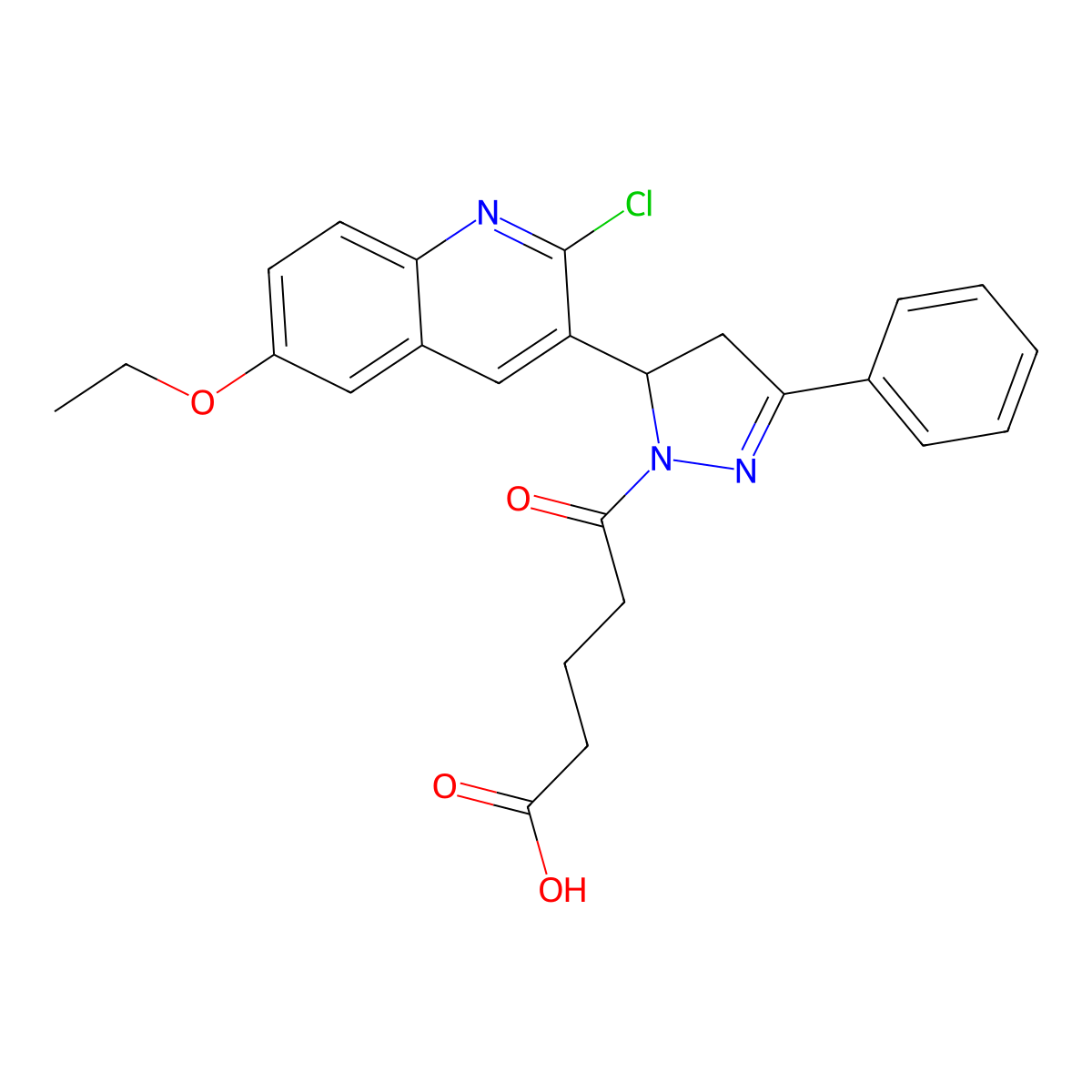 5-[5-(2-chloro-6-ethoxyquinolin-3-yl)-3-phenyl-4,5-dihydro-1H-pyrazol-1-yl]-5-oxopentanoic acid molecular structure, CAS 685135-45-9