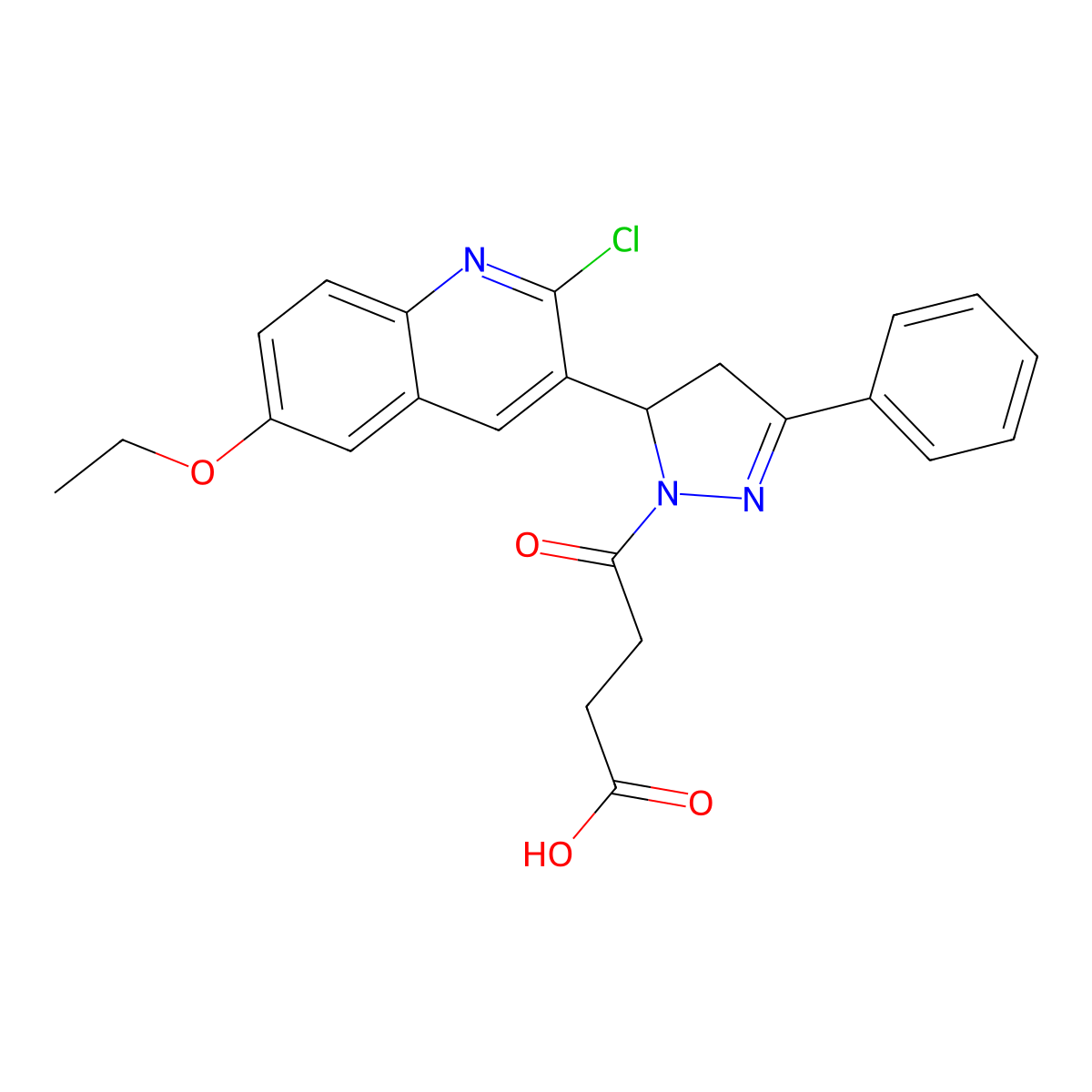 4-(5-(2-chloro-6-ethoxyquinolin-3-yl)-3-phenyl-4,5-dihydro-1H-pyrazol-1-yl)-4-oxobutanoic acid molecular structure, CAS 685135-48-2