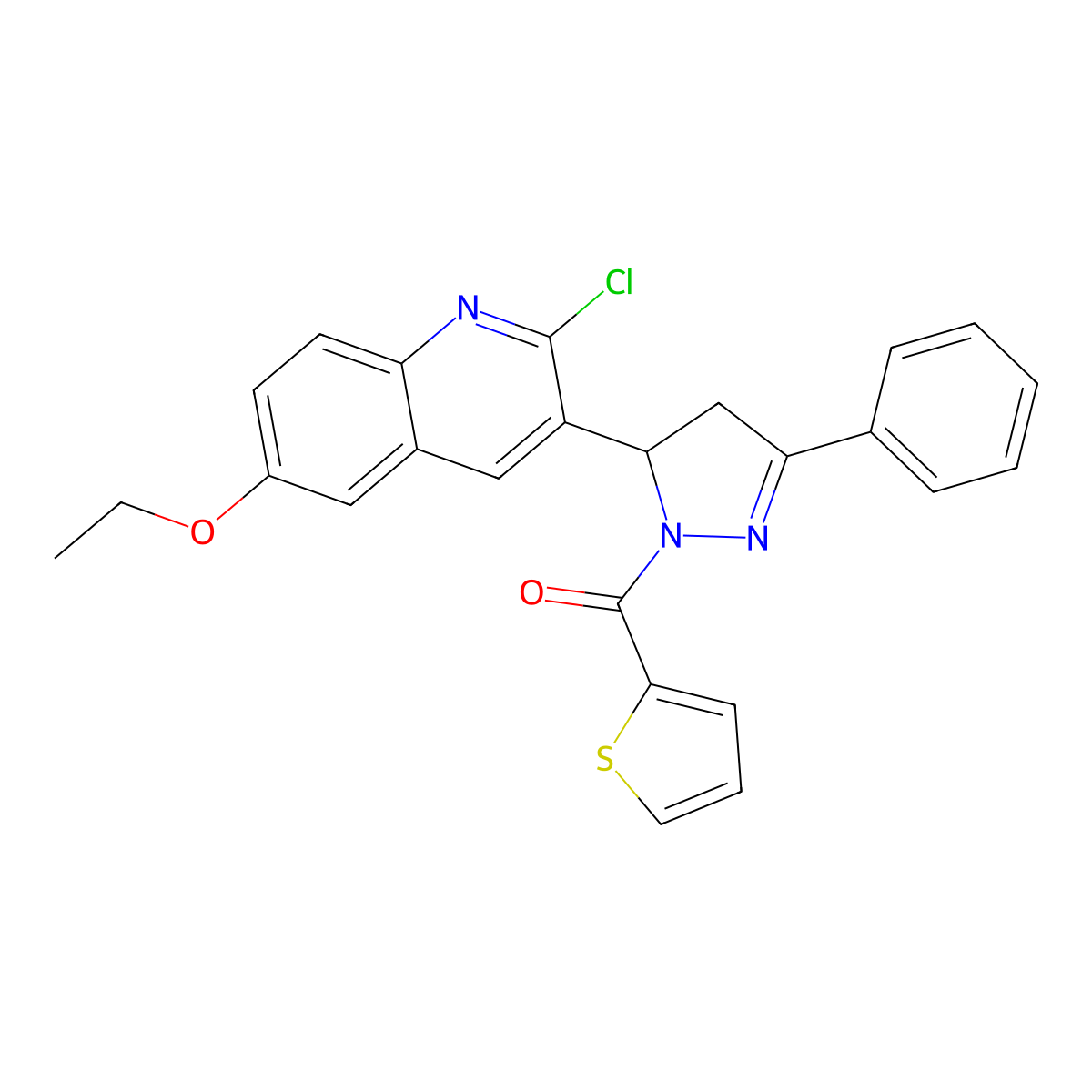 [3-(2-Chloro-6-ethoxy-3-quinolinyl)-5-phenyl-3,4-dihydropyrazol-2-yl]-thiophen-2-ylmethanone molecular structure, CAS 685135-50-6
