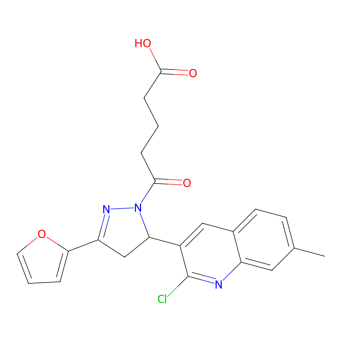 5-(5-(2-chloro-7-methylquinolin-3-yl)-3-(furan-2-yl)-4,5-dihydro-1H-pyrazol-1-yl)-5-oxopentanoic acid molecular structure, CAS 685135-52-8