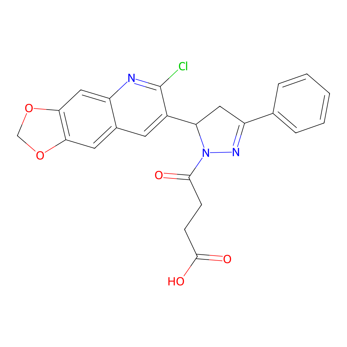 4-(5-(6-chloro-[1,3]dioxolo[4,5-g]quinolin-7-yl)-3-phenyl-4,5-dihydro-1H-pyrazol-1-yl)-4-oxobutanoic acid molecular structure, CAS 685135-55-1
