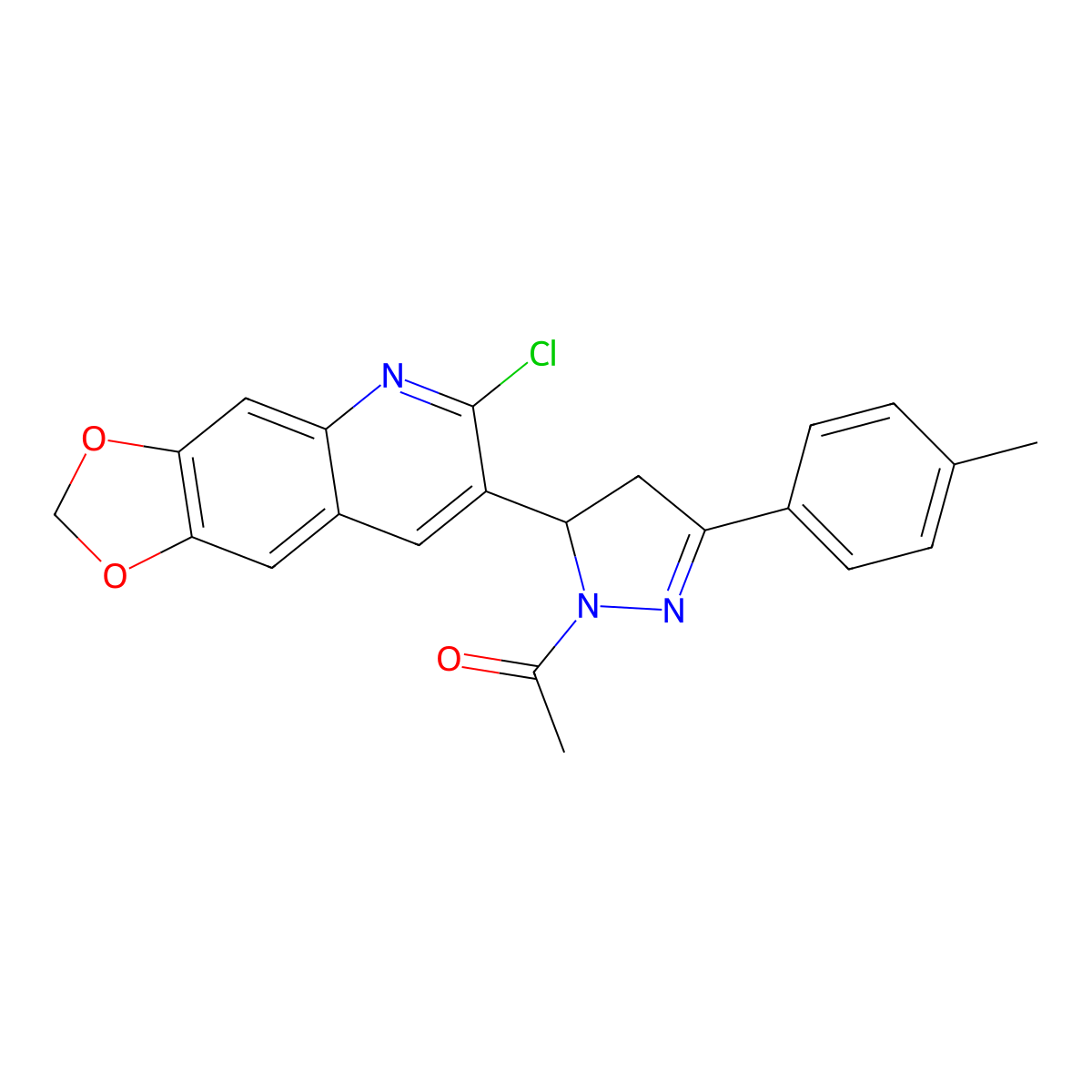 1-(5-(6-chloro-[1,3]dioxolo[4,5-g]quinolin-7-yl)-3-(p-tolyl)-4,5-dihydro-1H-pyrazol-1-yl)ethanone molecular structure, CAS 685135-56-2