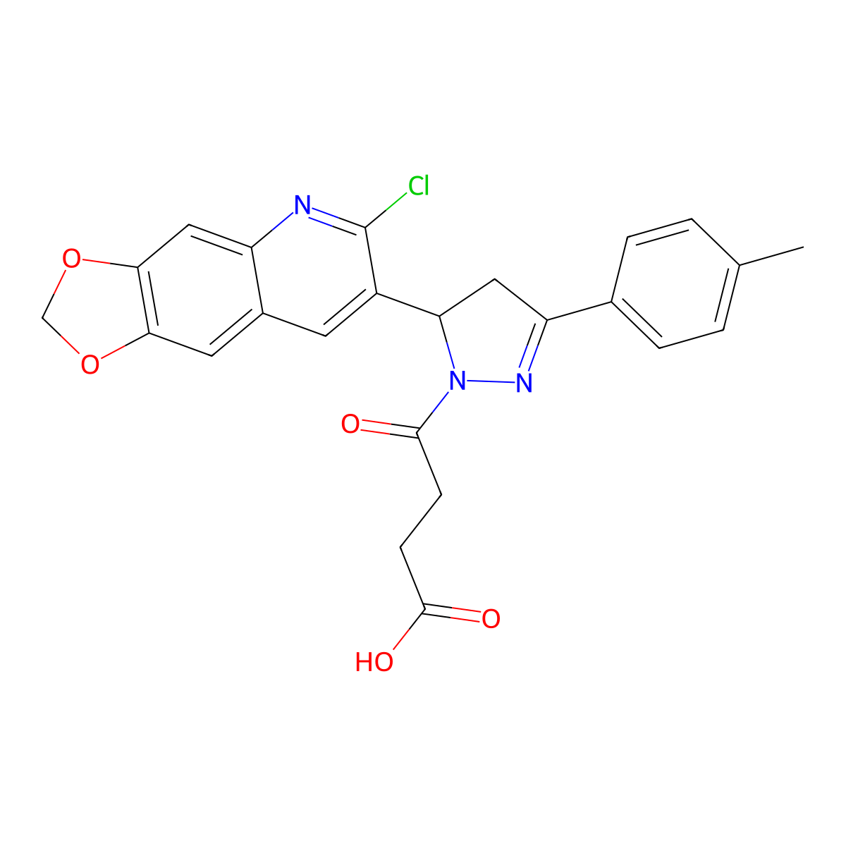 4-(5-(6-chloro-[1,3]dioxolo[4,5-g]quinolin-7-yl)-3-(p-tolyl)-4,5-dihydro-1H-pyrazol-1-yl)-4-oxobutanoic acid molecular structure, CAS 685135-57-3