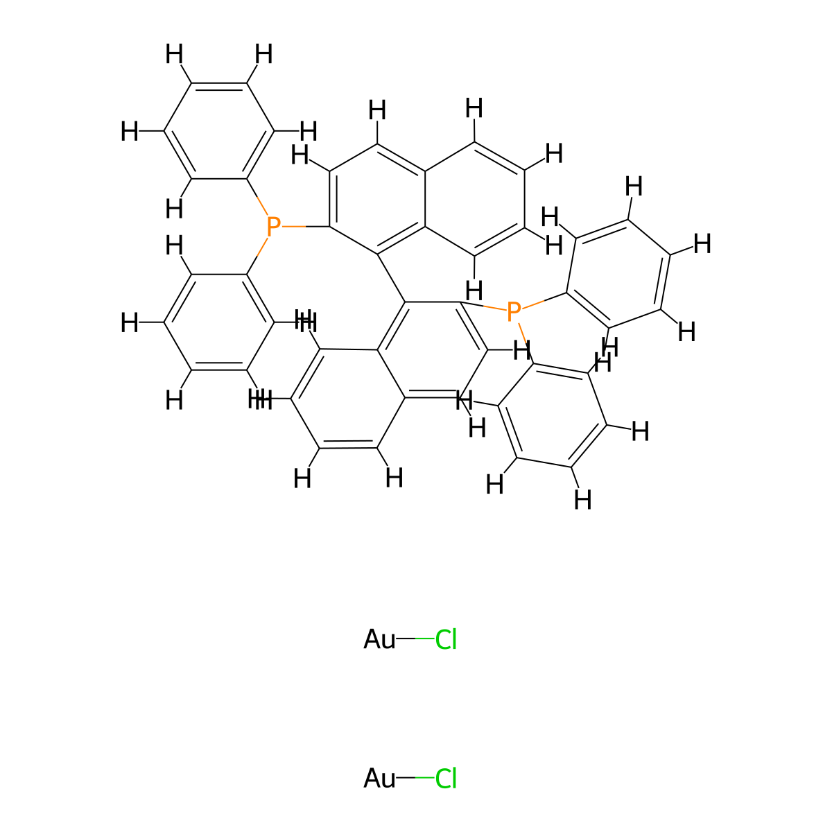 Chlorogold,[1-(2-diphenylphosphanylnaphthalen-1-yl)naphthalen-2-yl]-diphenylphosphane molecular structure, CAS 685138-48-1