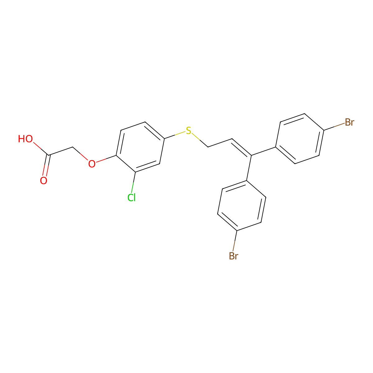 {4-[3,3-Bis-(4-bromo-phenyl)-allylsulfanyl]-2-chloro-phenoxy}-acetic acid molecular structure, CAS 685139-10-0