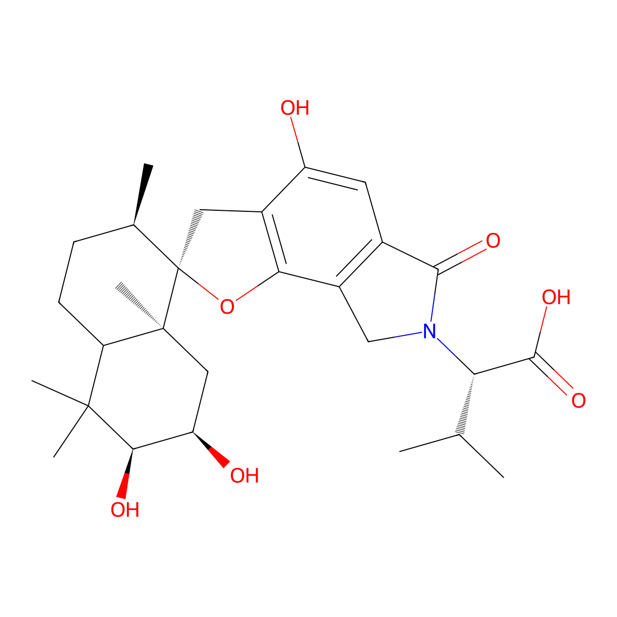 (2S)-2-[(2R,3S,7R,8R,8aS)-2,3,4'-trihydroxy-4,4,7,8a-tetramethyl-6'-oxospiro[2,3,4a,5,6,7-hexahydro-1H-naphthalene-8,2'-3,8-dihydrofuro[2,3-e]isoindole]-7'-yl]-3-methylbutanoic acid molecular structure, CAS 685141-56-4