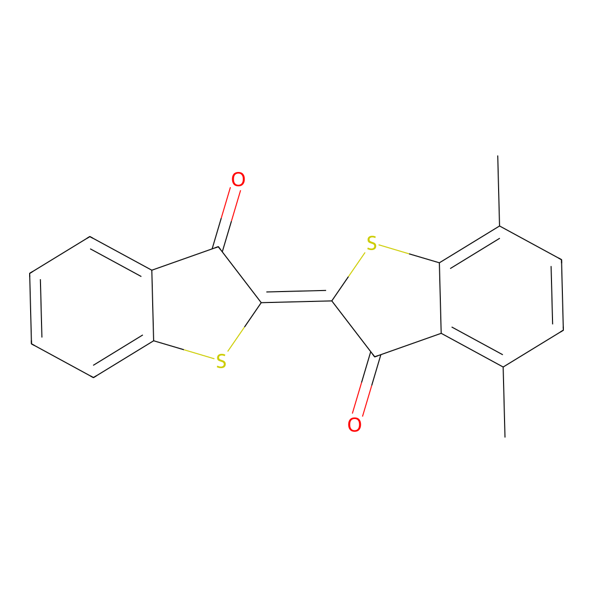 Benzo[b]thiophen-3(2H)-one, 4,7-dimethyl-2-(3-oxobenzo[b]thien-2(3H)-ylidene)- molecular structure, CAS 68516-80-3