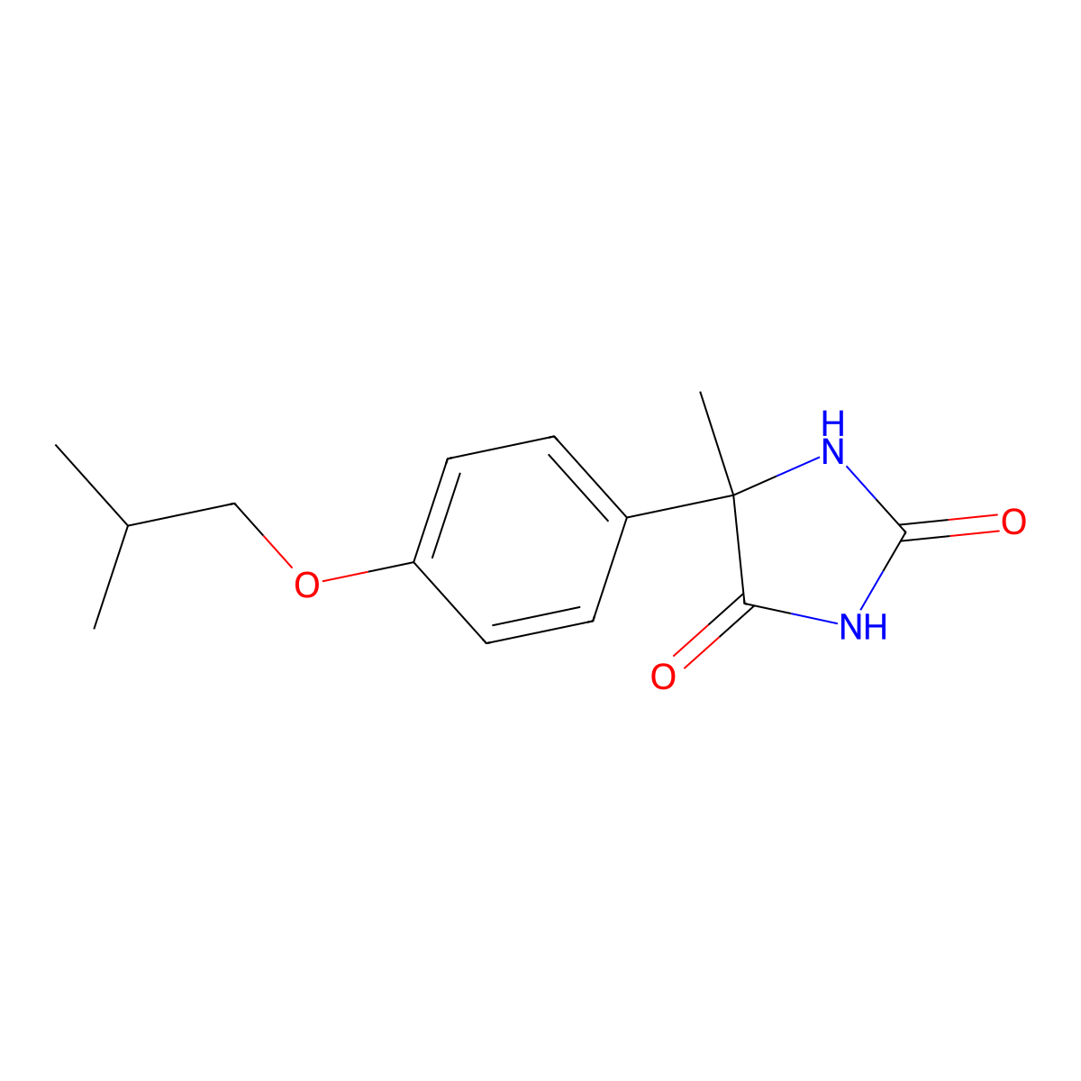5-Methyl-5-(4-(2-methylpropoxy)phenyl)-2,4-imidazolidinedione molecular structure, CAS 68524-19-6