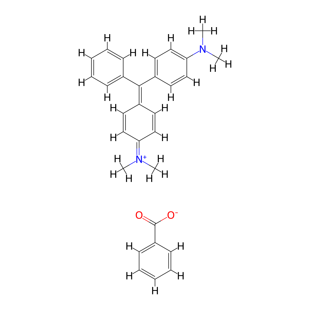Methanaminium, N-(4-((4-(dimethylamino)phenyl)phenylmethylene)-2,5-cyclohexadien-1-ylidene)-N-methyl-, benzoate (1:1) molecular structure, CAS 68527-61-7