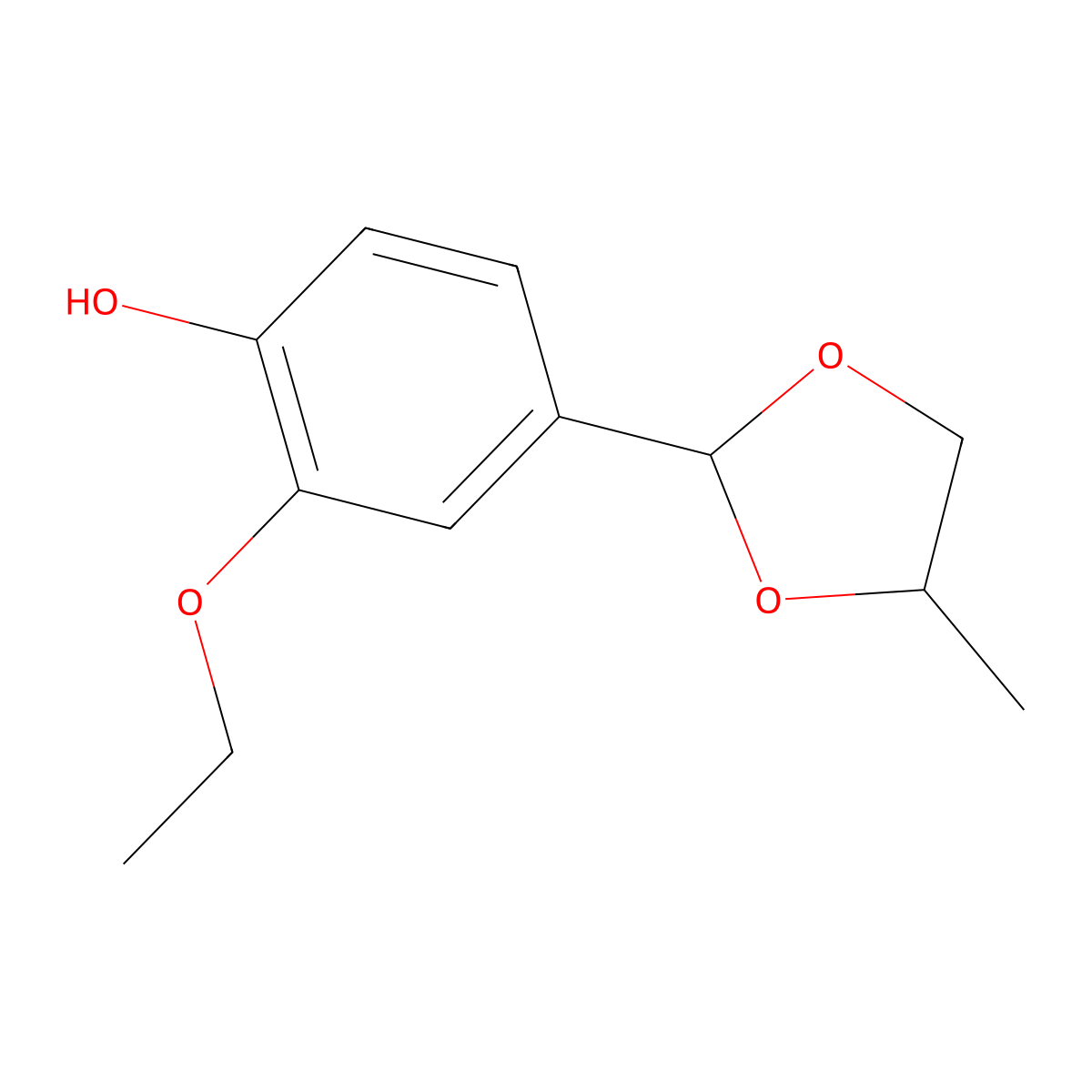 Ethyl vanillin propylene glycol acetal molecular structure, CAS 68527-76-4