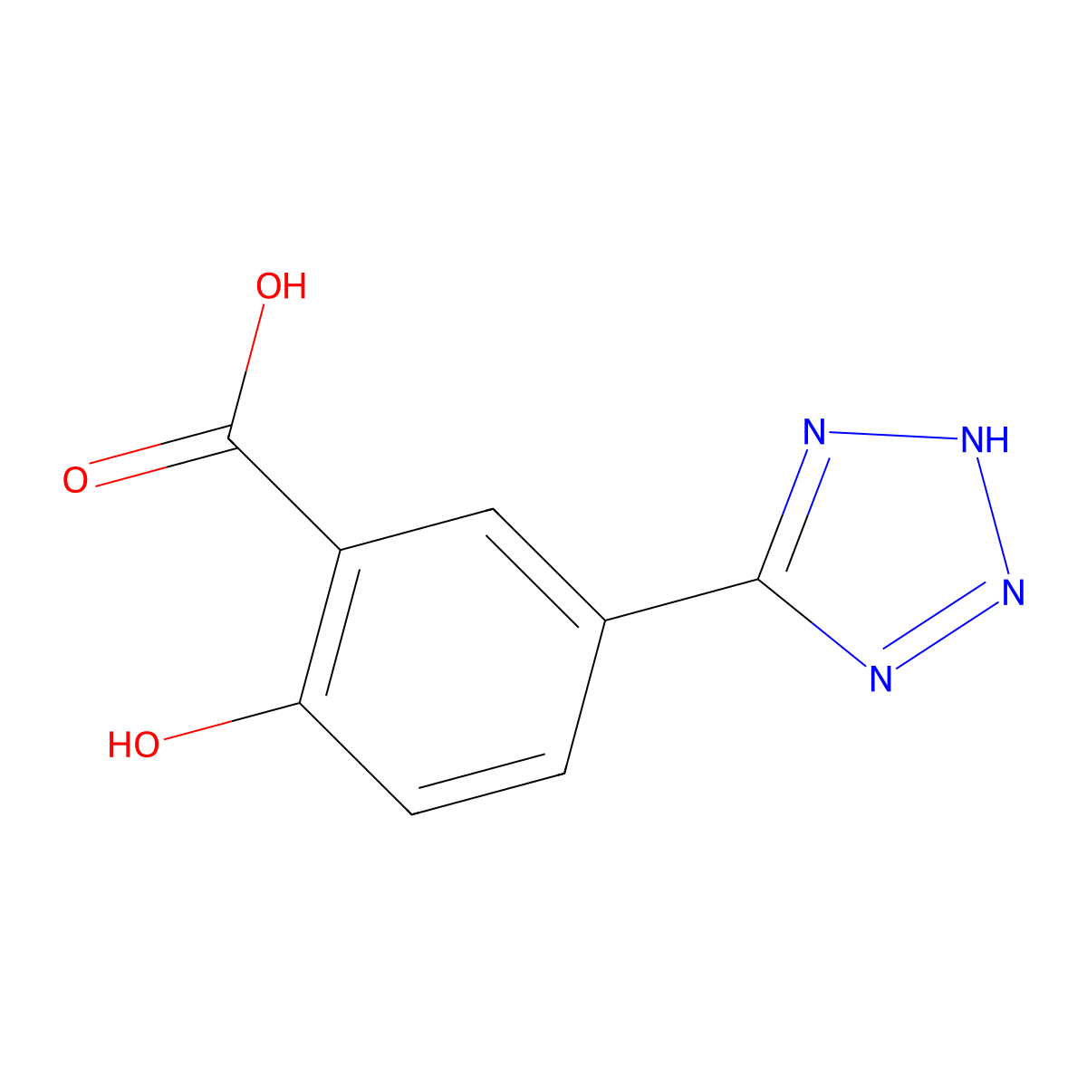 2-hydroxy-5-(2H-1,2,3,4-tetrazol-5-yl)benzoic acid molecular structure, CAS 68535-39-7