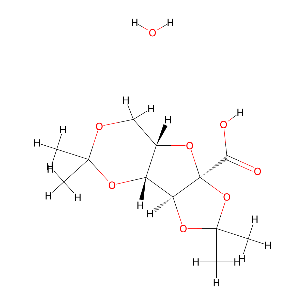 alpha-L-xylo-2-Hexulofuranosonic acid, 2,3:4,6-bis-O-(1-methylethylidene)-, monohydrate molecular structure, CAS 68539-16-2