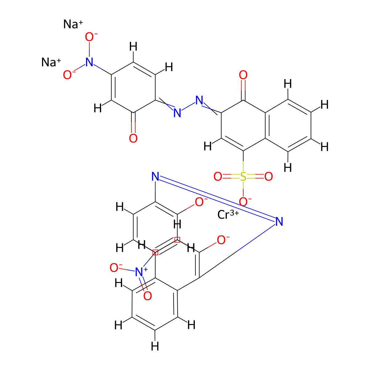 Chromate(2-), [4-hydroxy-3-[(2-hydroxy-4-nitrophenyl)azo]-1-naphthalenesulfonato(3-)][1-[(2-hydroxy-4-nitrophenyl)azo]-2-naphthalenolato(2-)]-, disodium molecular structure, CAS 68541-71-9