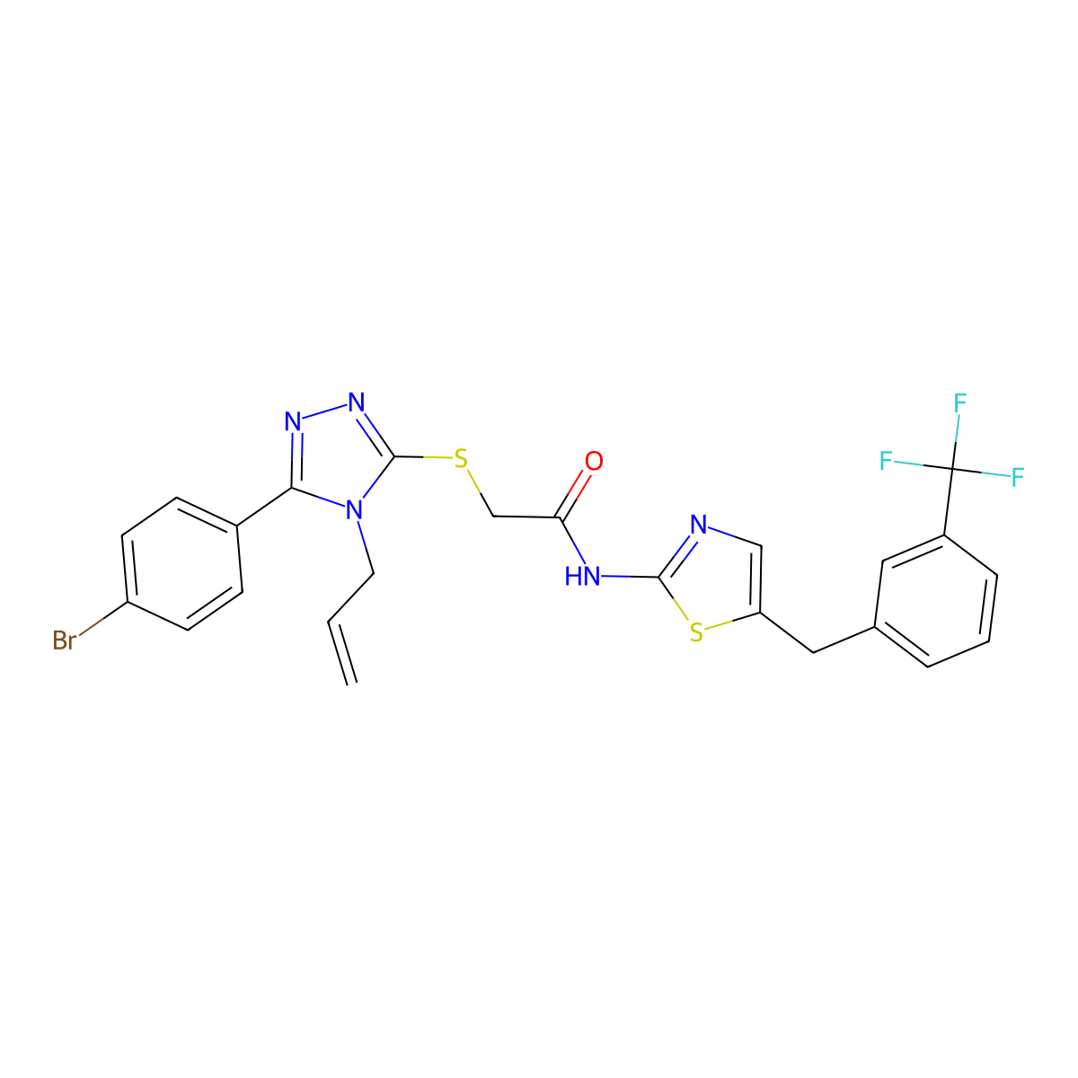 2-[[5-(4-bromophenyl)-4-prop-2-enyl-1,2,4-triazol-3-yl]sulfanyl]-N-[5-[[3-(trifluoromethyl)phenyl]methyl]-1,3-thiazol-2-yl]acetamide molecular structure, CAS 6855-11-4