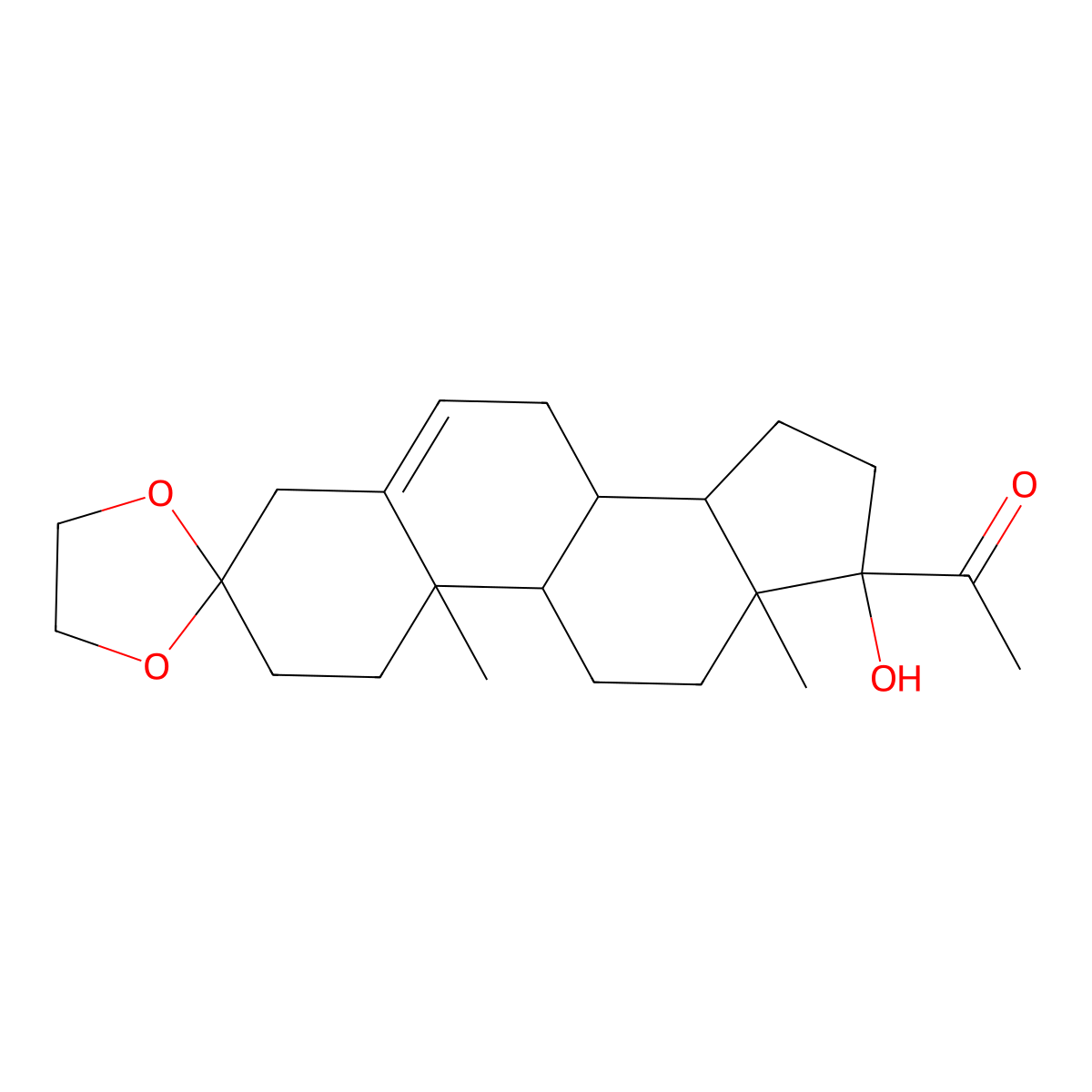 1-(17-Hydroxy-10,13-dimethyl-1,2,4,7,8,9,10,11,12,13,14,15,16,17-tetradecahydrospiro[cyclopenta[a]phenanthrene-3,2'-[1,3]dioxolan]-17-yl)ethanone molecular structure, CAS 68550-64-1