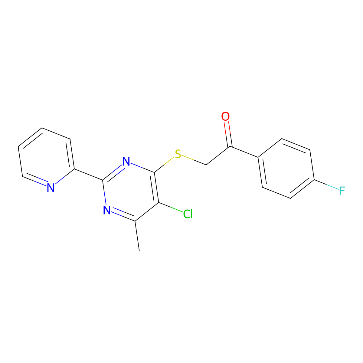 2-(5-Chloro-6-methyl-2-pyridin-2-ylpyrimidin-4-yl)sulfanyl-1-(4-fluorophenyl)ethanone molecular structure, CAS 685504-95-4