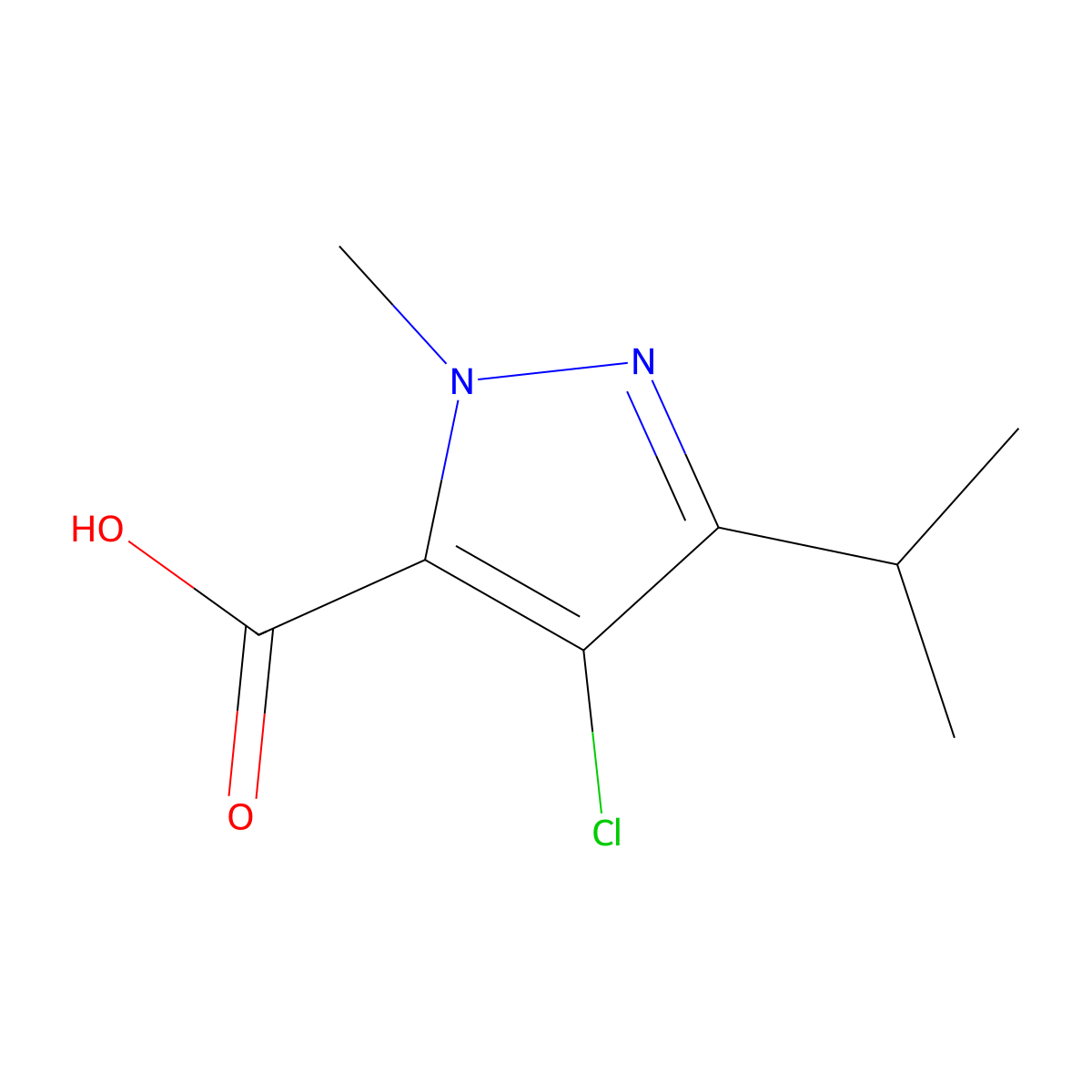 4-chloro-1-methyl-3-(propan-2-yl)-1H-pyrazole-5-carboxylic acid molecular structure, CAS 685513-48-8