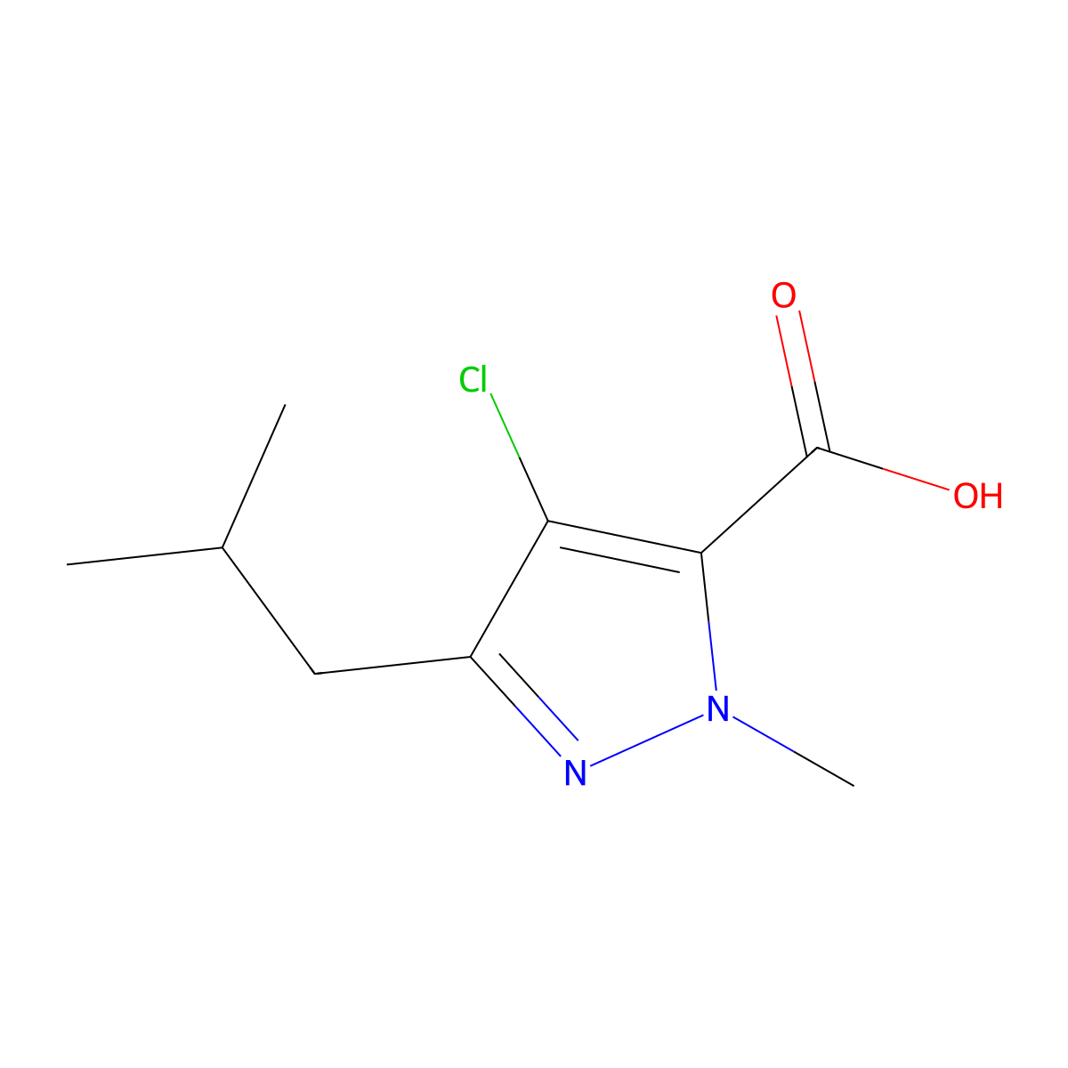 4-Chloro-1-methyl-3-(2-methylpropyl)-1H-pyrazole-5-carboxylic acid molecular structure, CAS 685513-49-9
