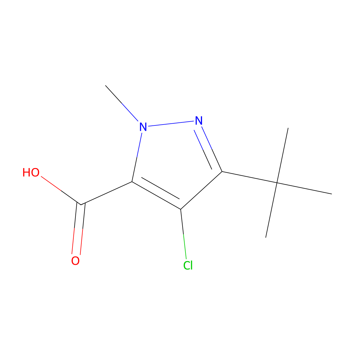 3-tert-butyl-4-chloro-1-methyl-1H-pyrazole-5-carboxylic acid molecular structure, CAS 685513-51-3