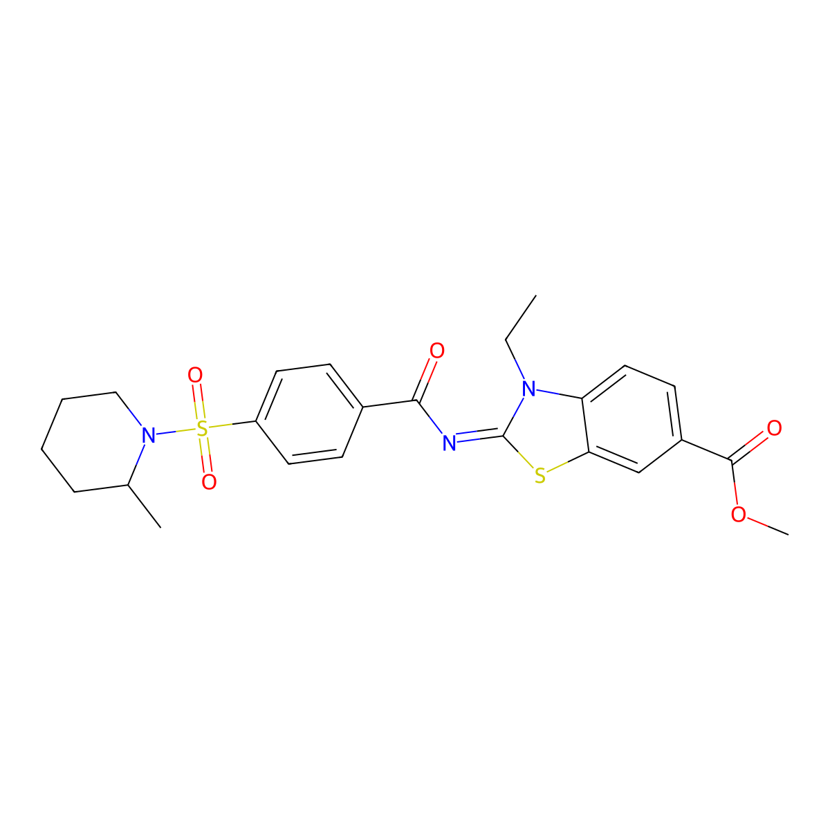 (Z)-methyl 3-ethyl-2-((4-((2-methylpiperidin-1-yl)sulfonyl)benzoyl)imino)-2,3-dihydrobenzo[d]thiazole-6-carboxylate molecular structure, CAS 685519-87-3