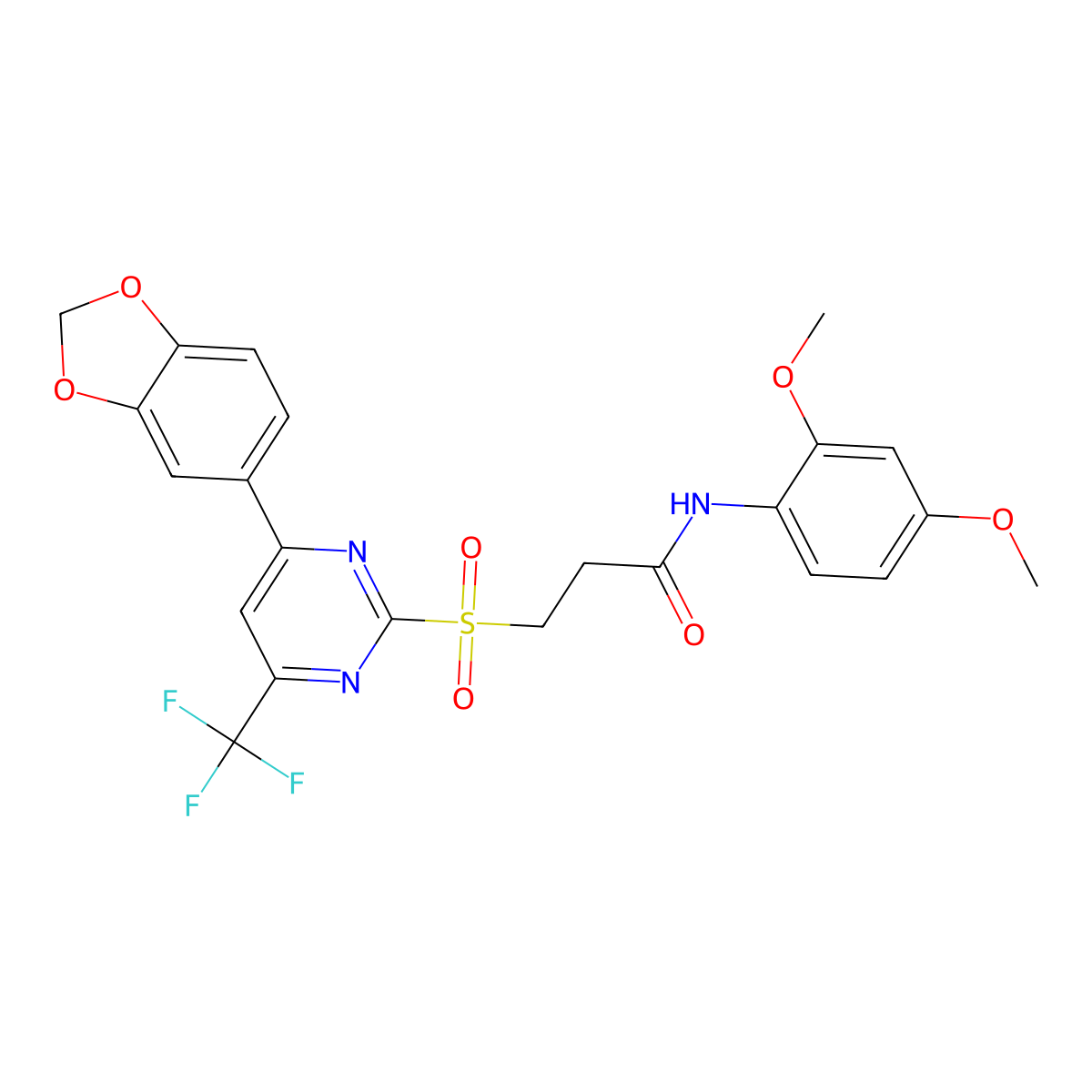 3-((4-(Benzo[d][1,3]dioxol-5-yl)-6-(trifluoromethyl)pyrimidin-2-yl)sulfonyl)-N-(2,4-dimethoxyphenyl)propanamide molecular structure, CAS 685526-67-4