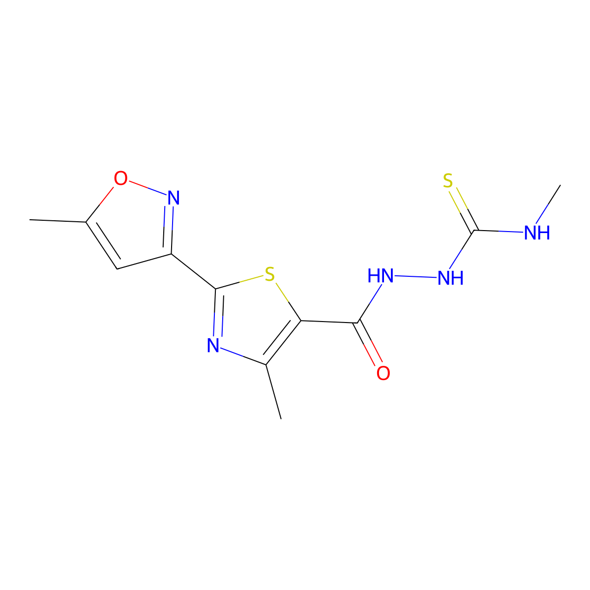 4-Methyl-2-(5-methyl-3-isoxazolyl)-5-thiazolecarboxylic acid 2-[(methylamino)thioxomethyl]hydrazide molecular structure, CAS 685542-52-3