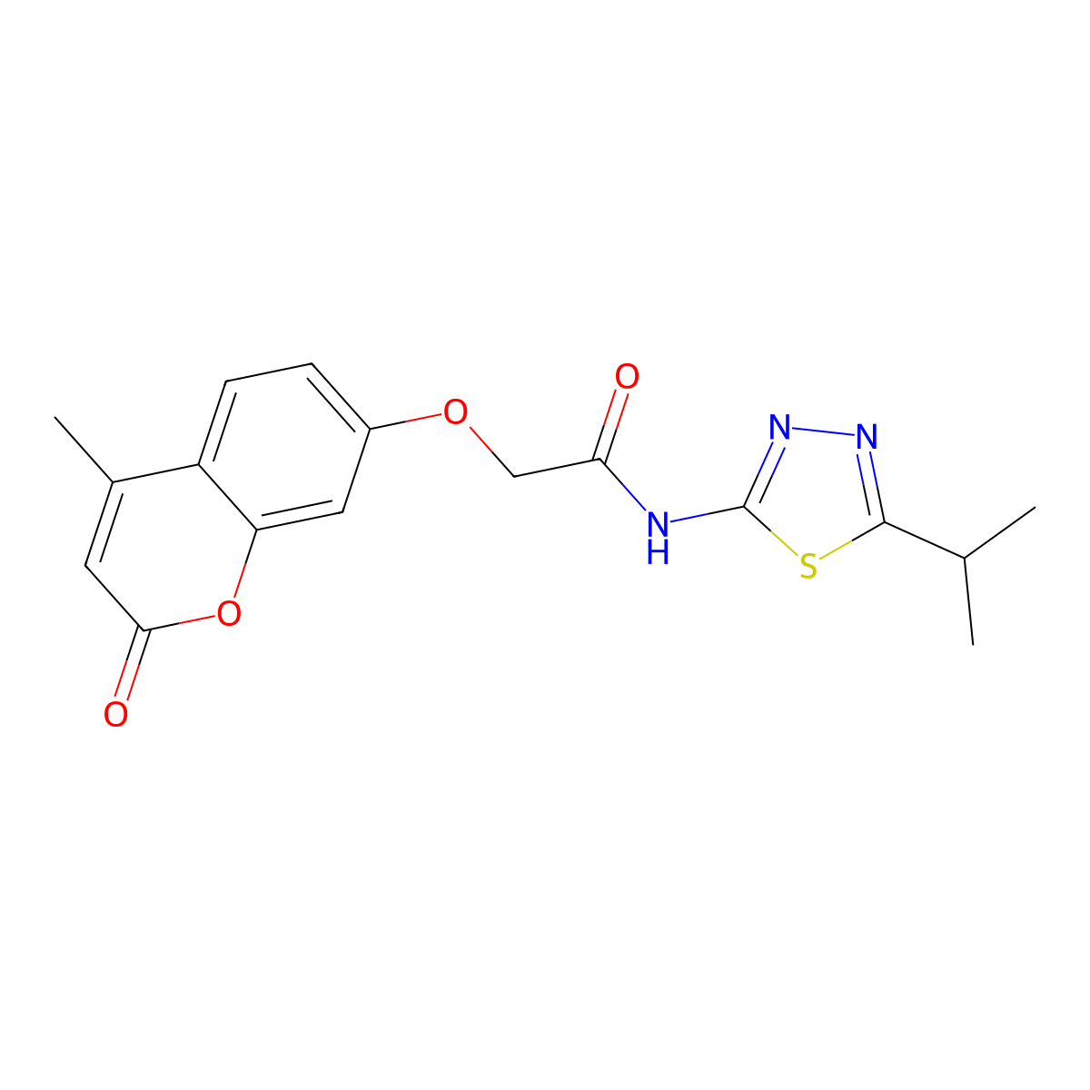 2-[(4-methyl-2-oxo-1-benzopyran-7-yl)oxy]-N-(5-propan-2-yl-1,3,4-thiadiazol-2-yl)acetamide molecular structure, CAS 685546-93-4