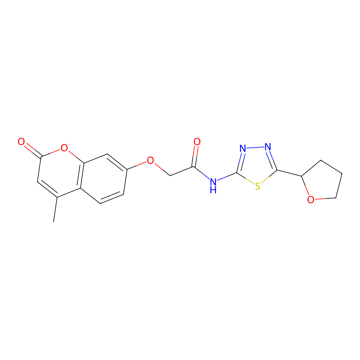 2-(4-methyl-2-oxochromen-7-yl)oxy-N-[5-(oxolan-2-yl)-1,3,4-thiadiazol-2-yl]acetamide molecular structure, CAS 685547-00-6