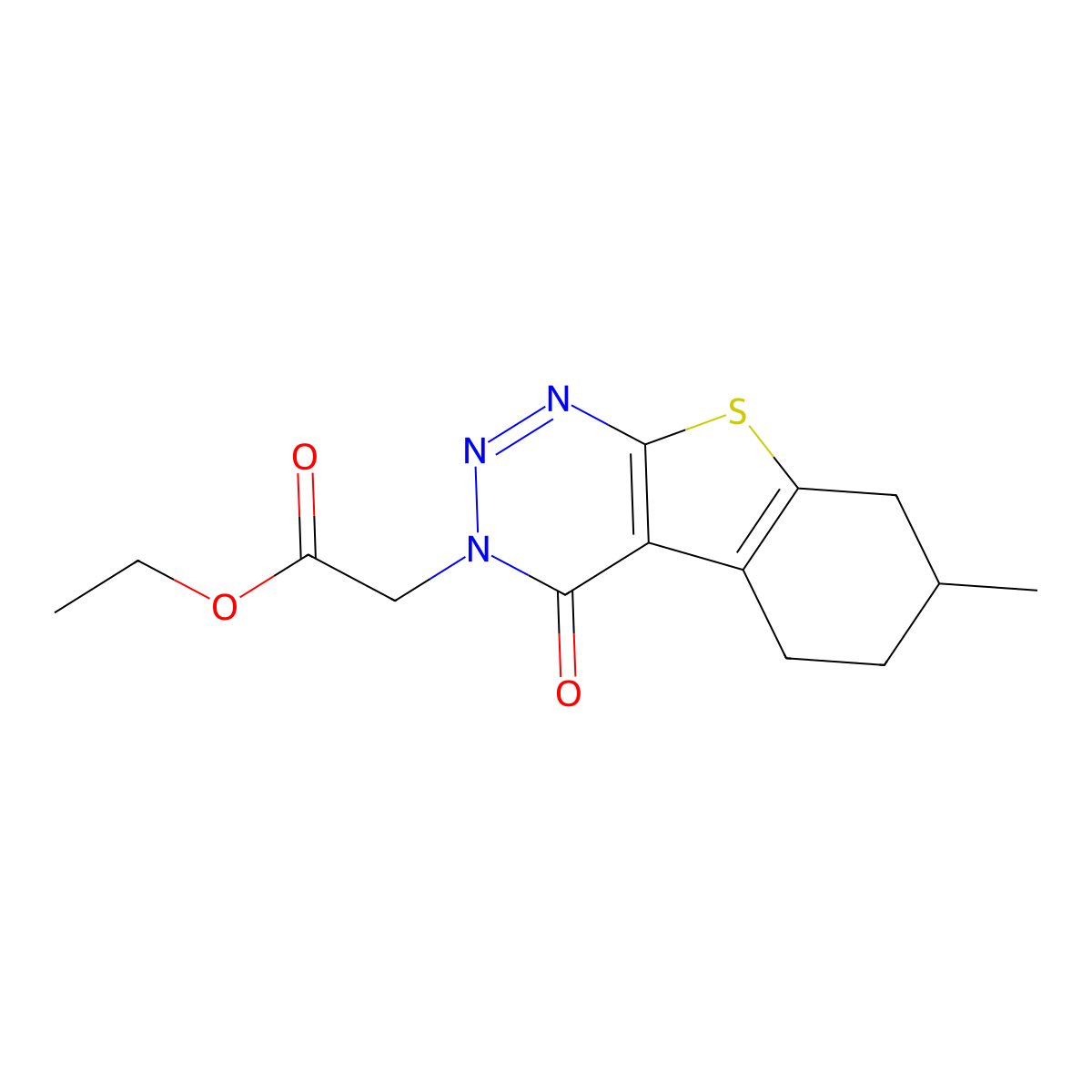 Ethyl 2-(7-methyl-4-oxo-5,6,7,8-tetrahydrobenzo[b]thiopheno[2,3-d]1,2,3-triazi n-3-yl)acetate molecular structure, CAS 685550-37-2
