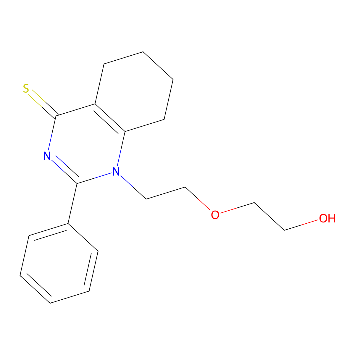 1-(2-(2-hydroxyethoxy)ethyl)-2-phenyl-5,6,7,8-tetrahydroquinazoline-4(1H)-thione molecular structure, CAS 685551-24-0
