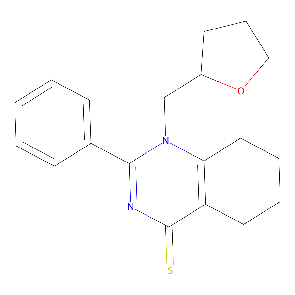2-phenyl-1-((tetrahydrofuran-2-yl)methyl)-5,6,7,8-tetrahydroquinazoline-4(1H)-thione molecular structure, CAS 685551-25-1
