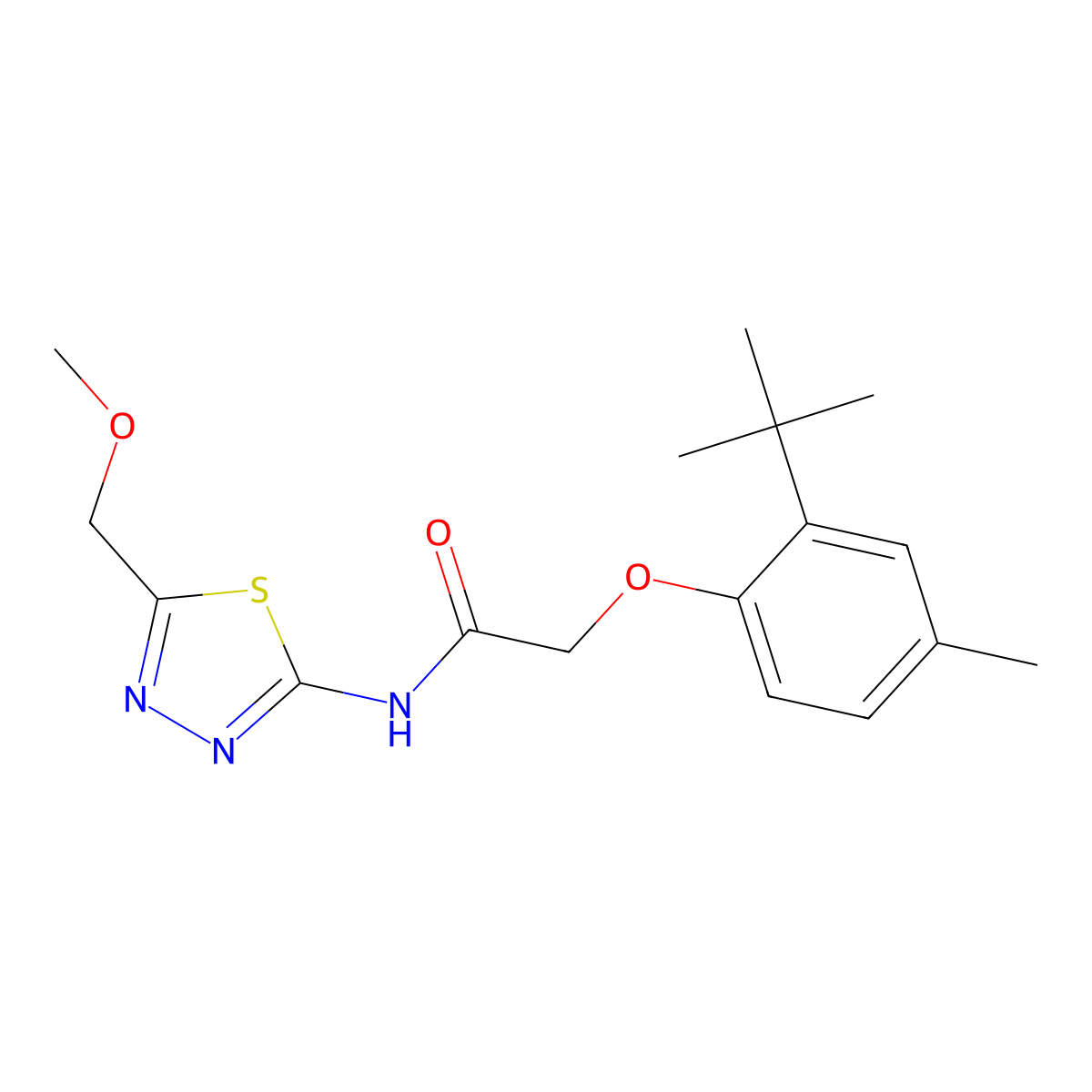 2-(2-tert-butyl-4-methylphenoxy)-N-[5-(methoxymethyl)-1,3,4-thiadiazol-2-yl]acetamide molecular structure, CAS 685553-11-1
