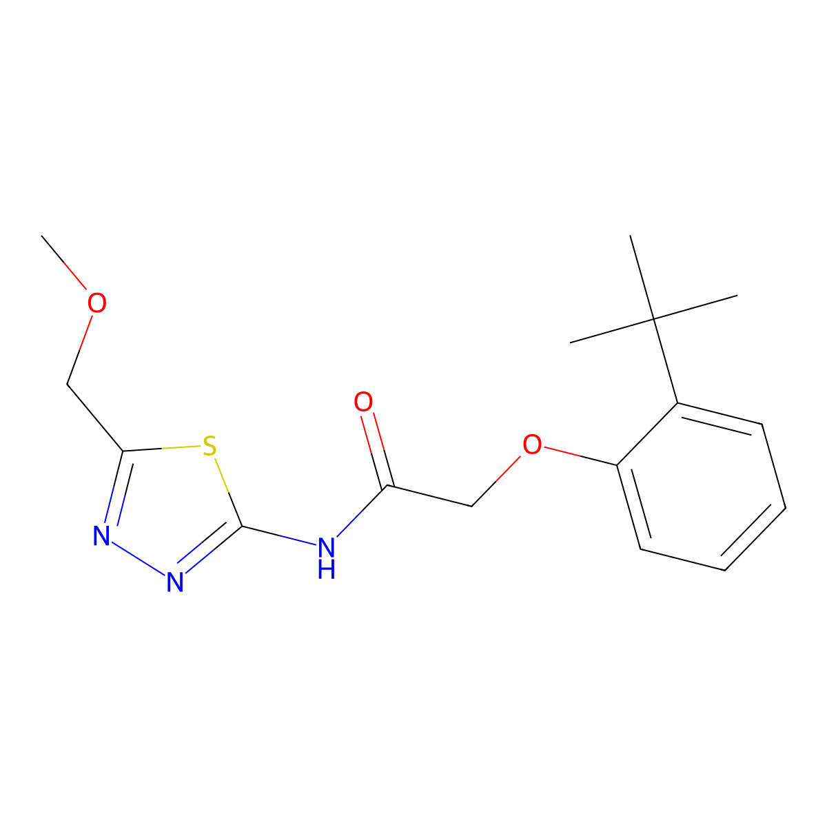 2-(2-tert-butylphenoxy)-N-[5-(methoxymethyl)-1,3,4-thiadiazol-2-yl]acetamide molecular structure, CAS 685553-28-0