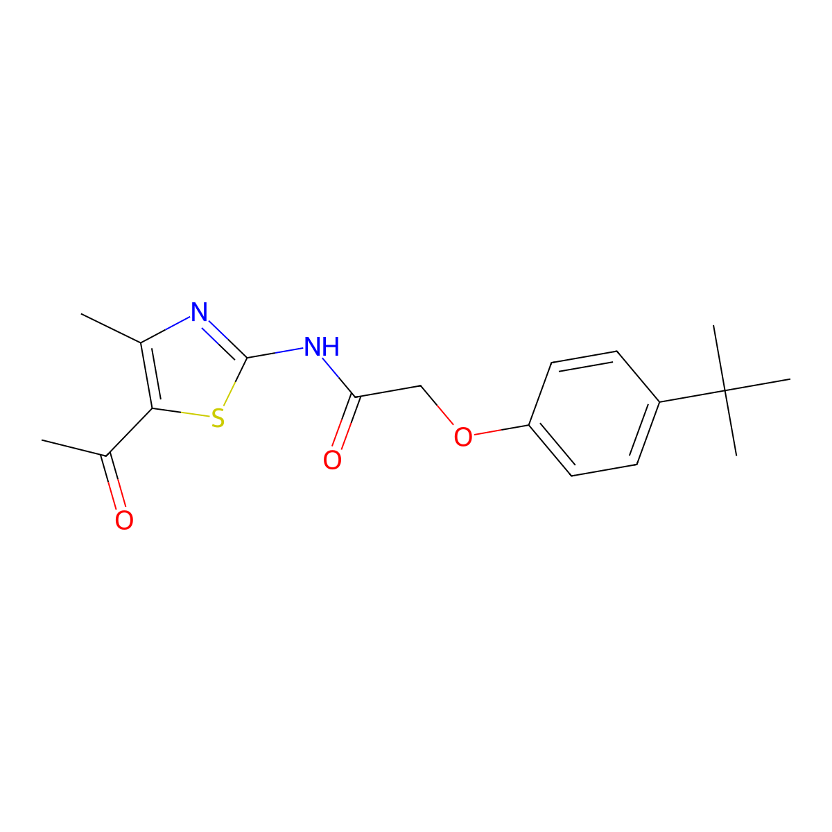 N-(5-acetyl-4-methyl-1,3-thiazol-2-yl)-2-(4-tert-butylphenoxy)acetamide molecular structure, CAS 685553-40-6