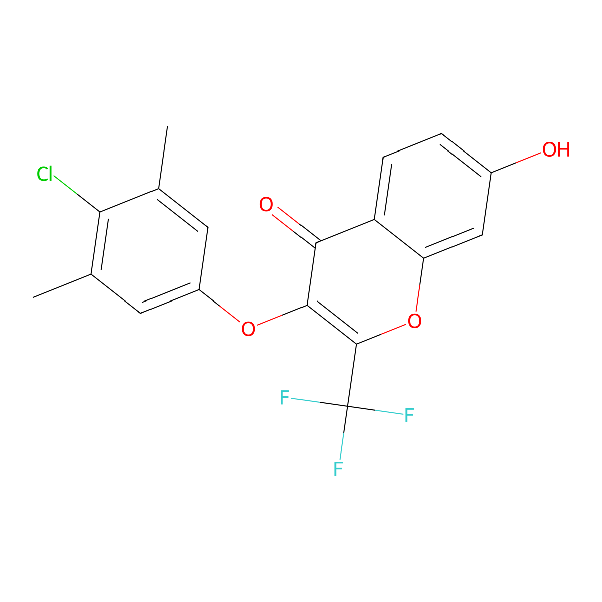 3-(4-Chloro-3,5-dimethylphenoxy)-7-hydroxy-2-(trifluoromethyl)chromen-4-one molecular structure, CAS 685555-26-4