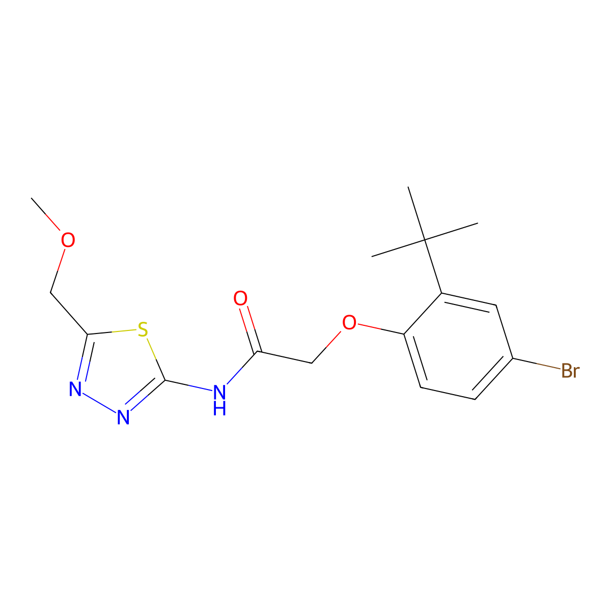 2-(4-bromo-2-tert-butylphenoxy)-N-[5-(methoxymethyl)-1,3,4-thiadiazol-2-yl]acetamide molecular structure, CAS 685556-89-2