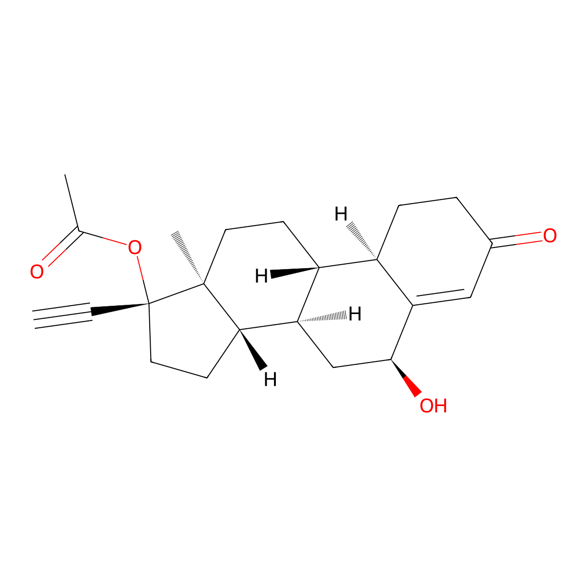 [(6S,8R,9S,10R,13S,14S,17R)-17-ethynyl-6-hydroxy-13-methyl-3-oxo-1,2,6,7,8,9,10,11,12,14,15,16-dodecahydrocyclopenta[a]phenanthren-17-yl] acetate molecular structure, CAS 6856-28-6