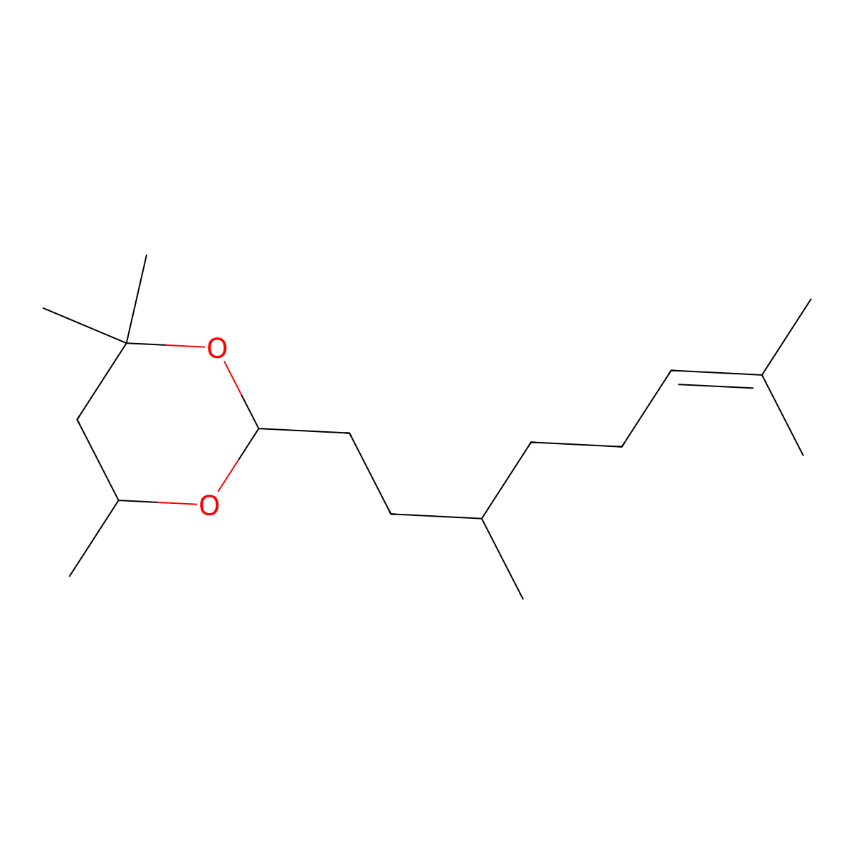1,3-Dioxane, 2-(3,7-dimethyl-6-octen-1-yl)-4,4,6-trimethyl- molecular structure, CAS 68568-81-0