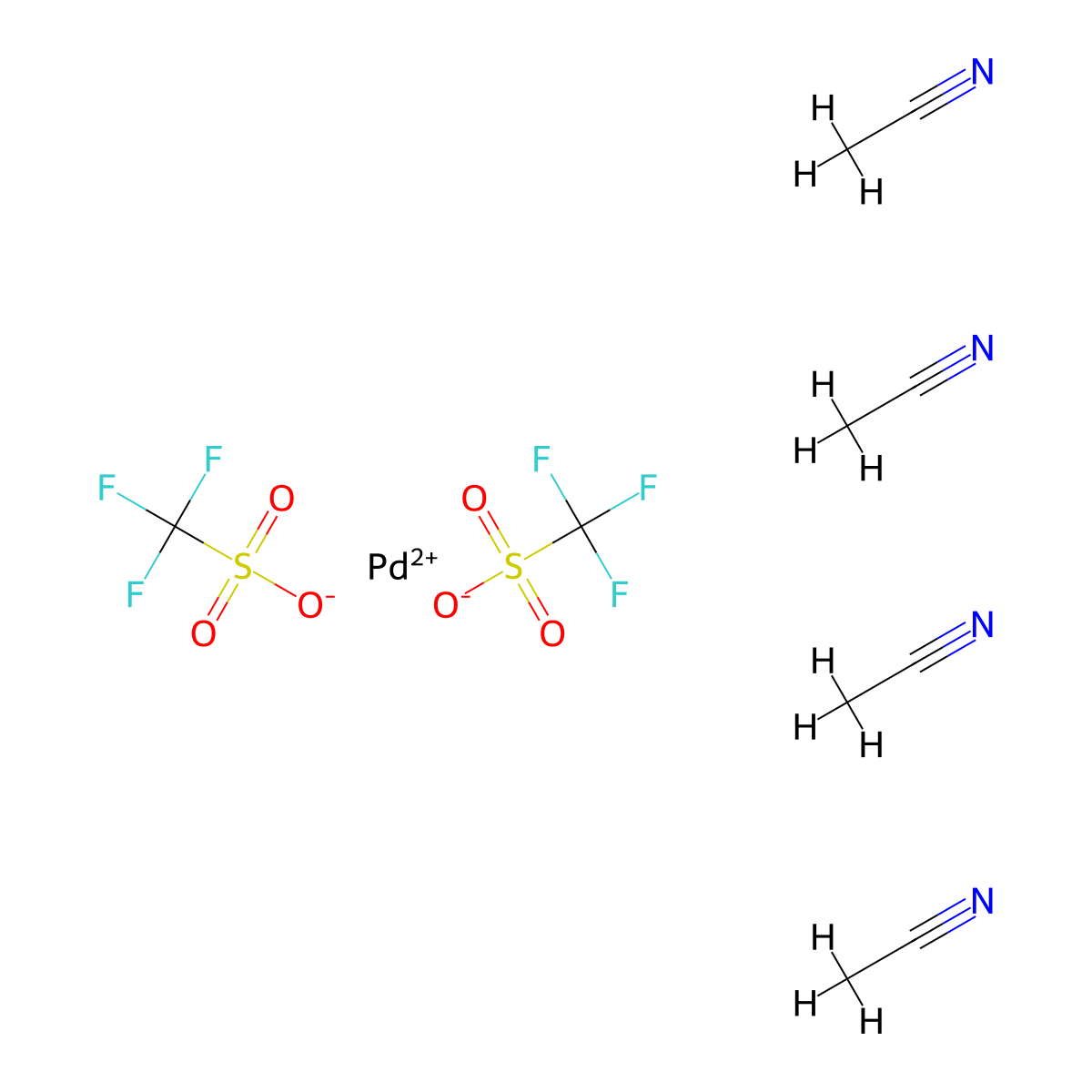 Tetrakis(acetonitrile)palladium(II) Bis(trifluoromethanesulfonate) molecular structure, CAS 68569-14-2